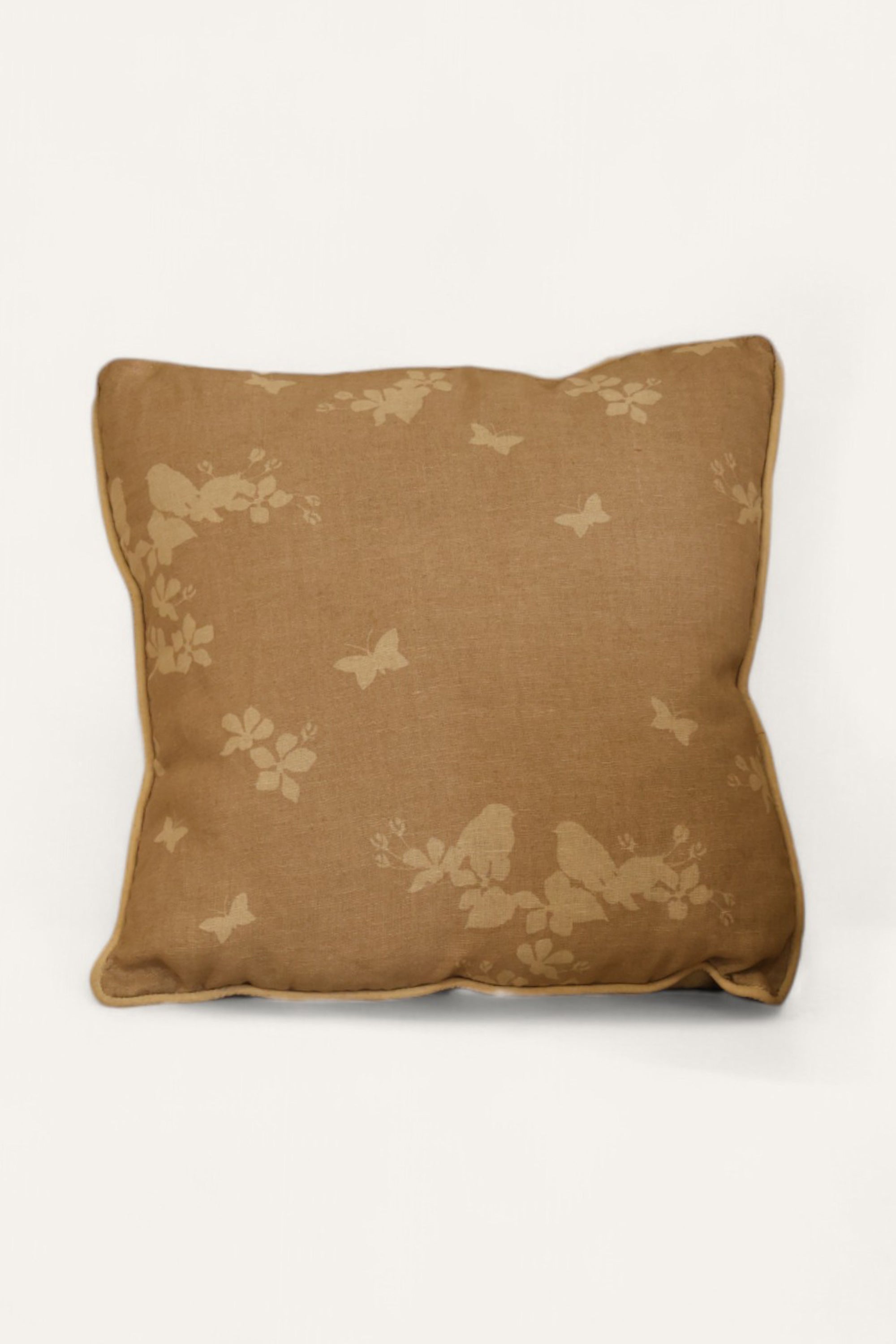 Khaki Floral Print Cotton Cushion