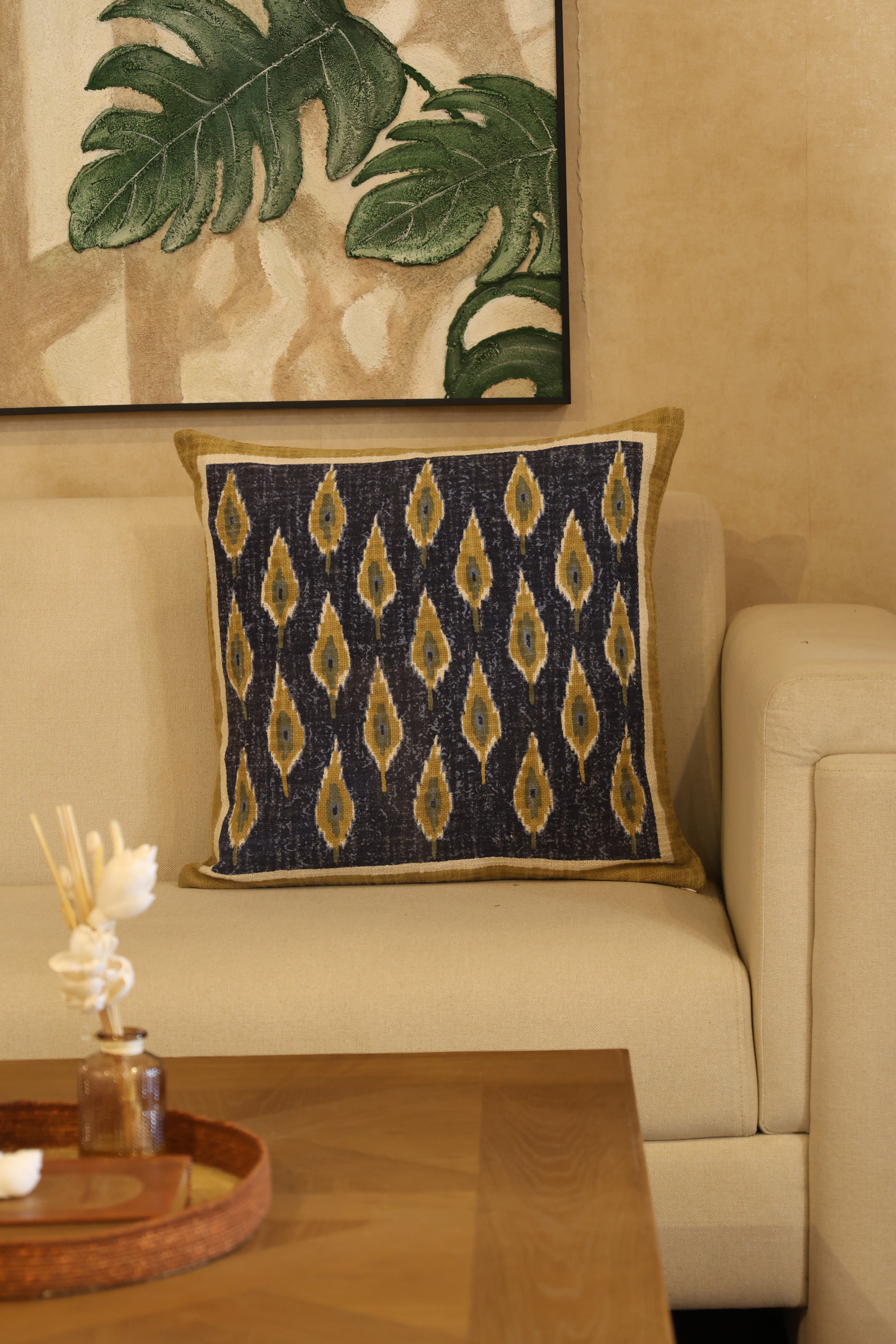 Green Leaf Indigo Cushion