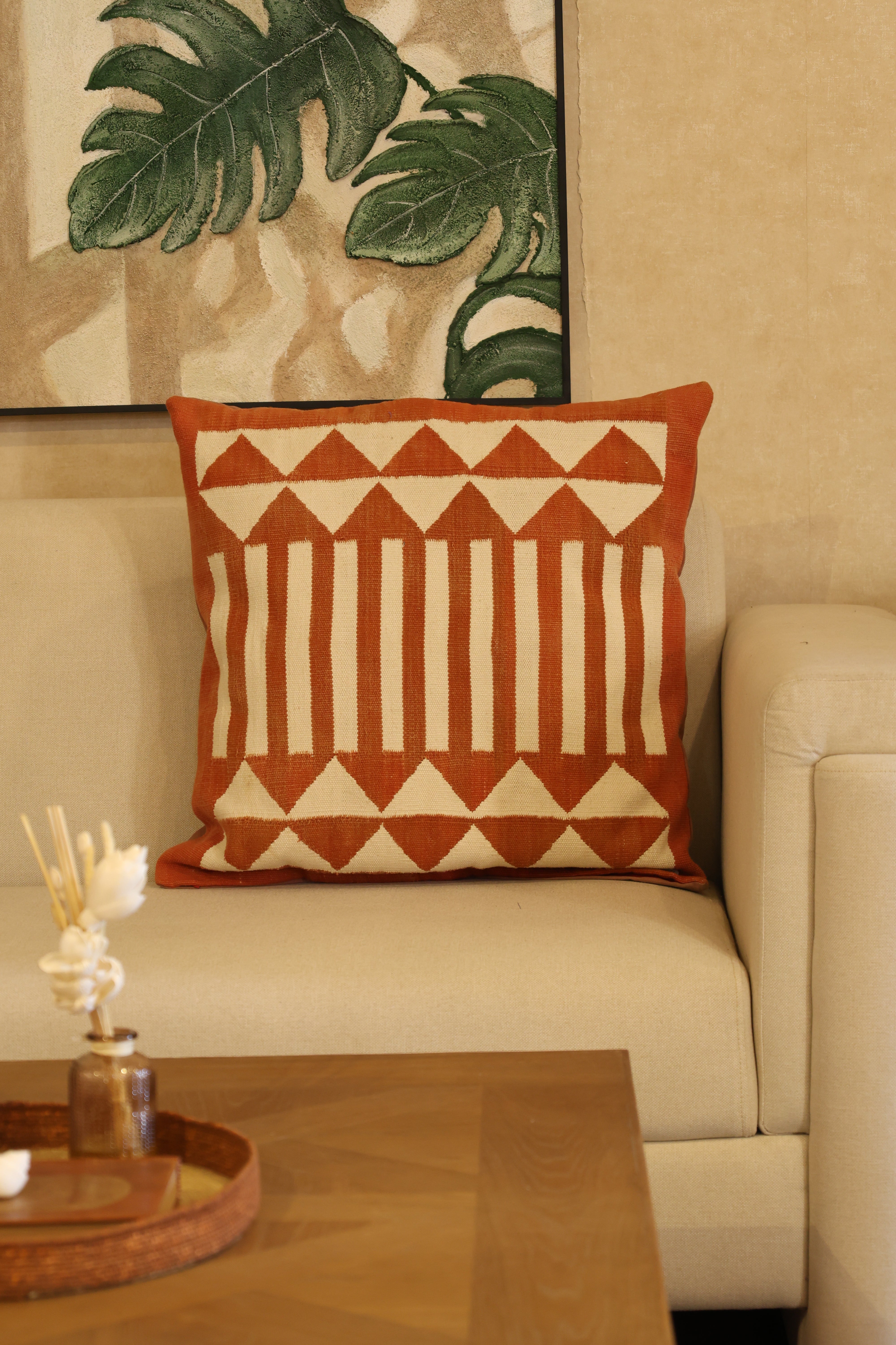 Orange mountain cushion cover