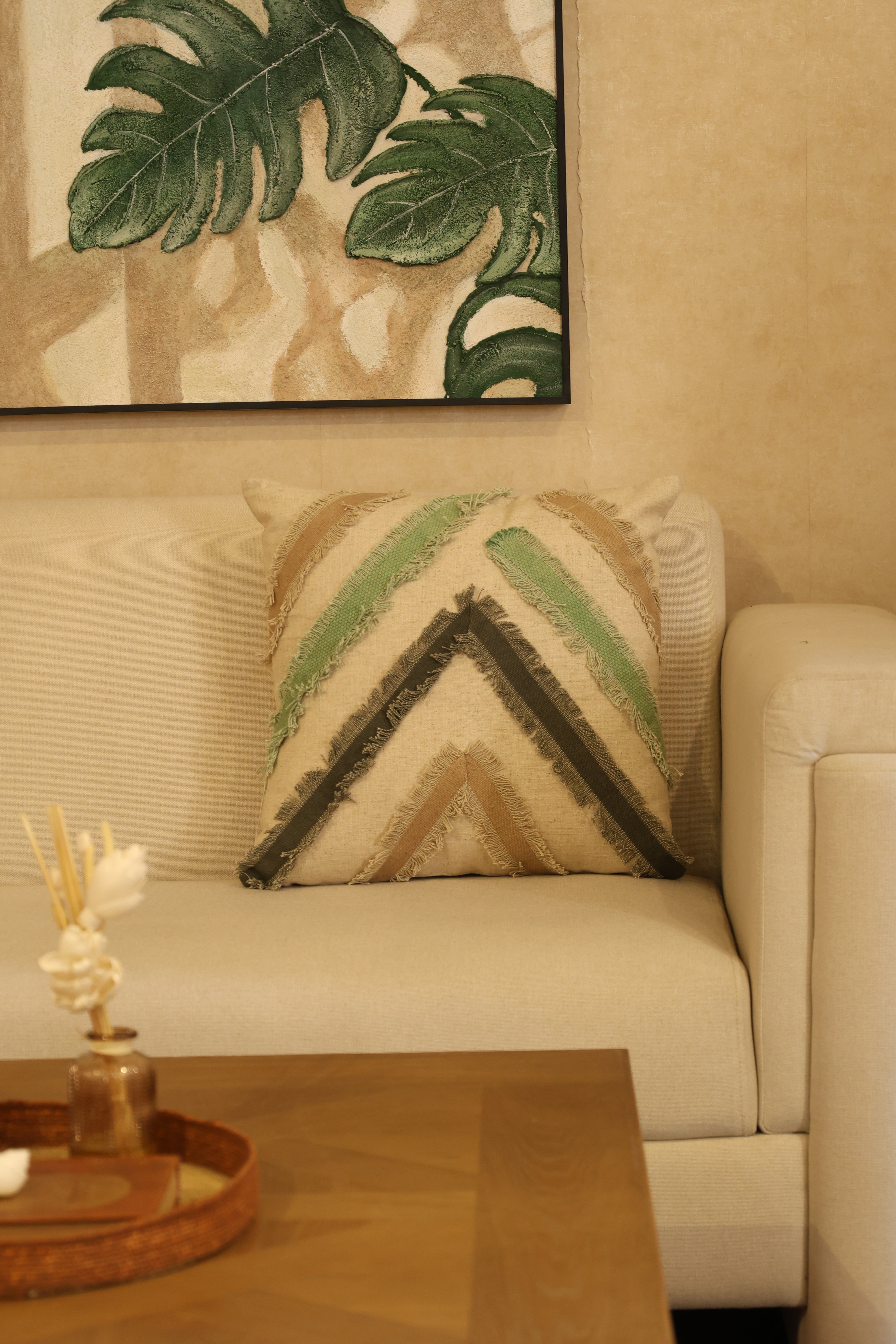 Frayed artistry cushion cover