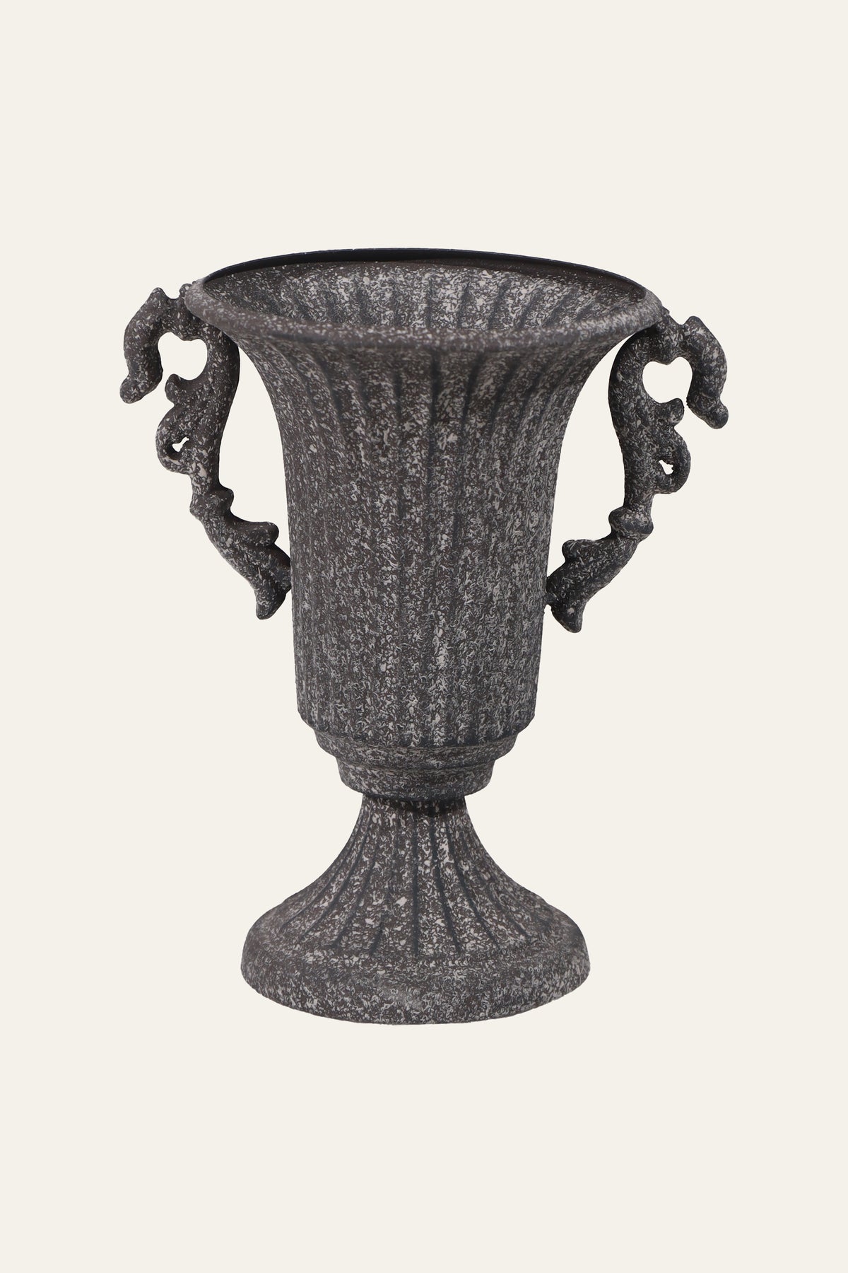 Fluted Urn Planter with Curved Handles in White & Gray Finish