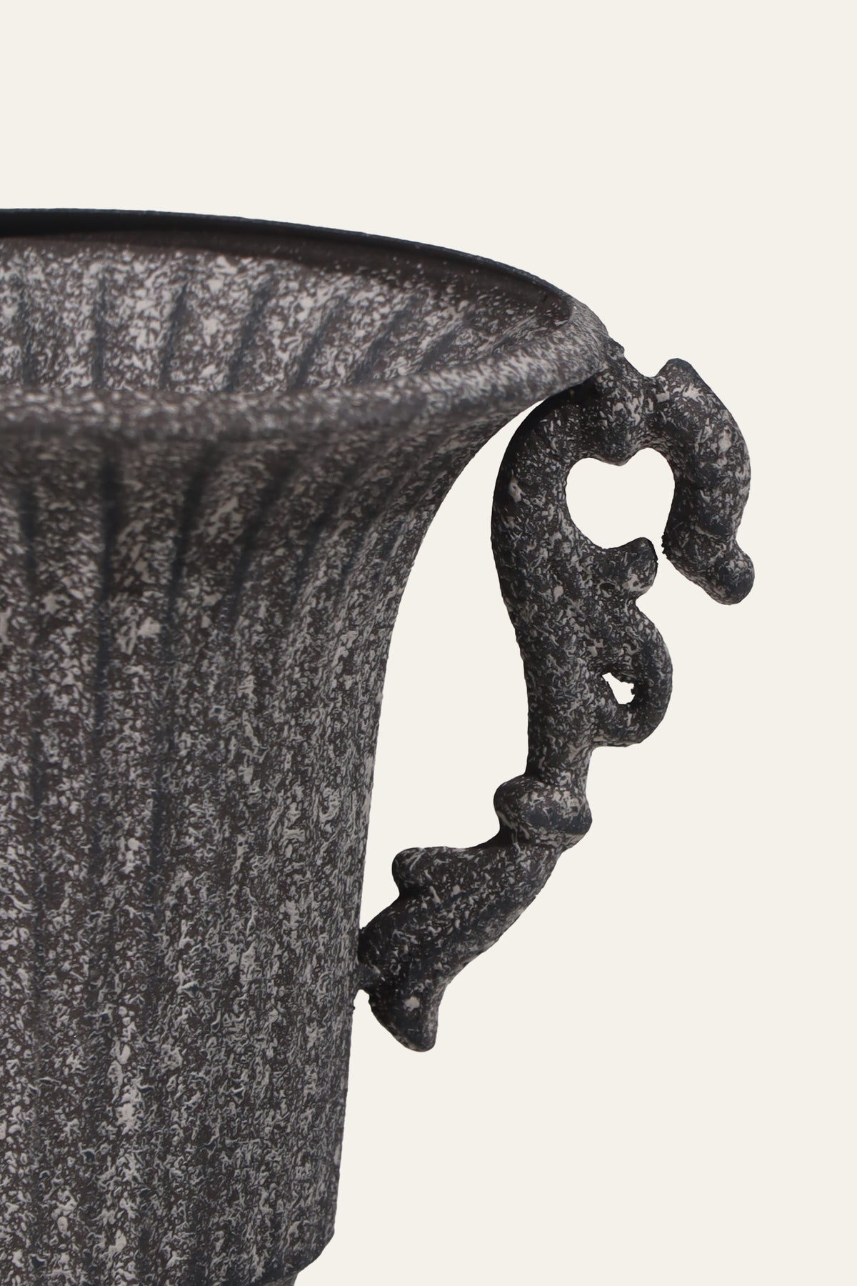 Fluted Urn Planter with Curved Handles in White & Gray Finish
