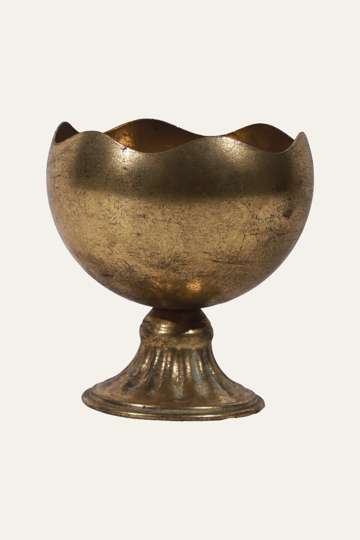 Scalloped Pedestal Candle Holder in Gold Toned Patina