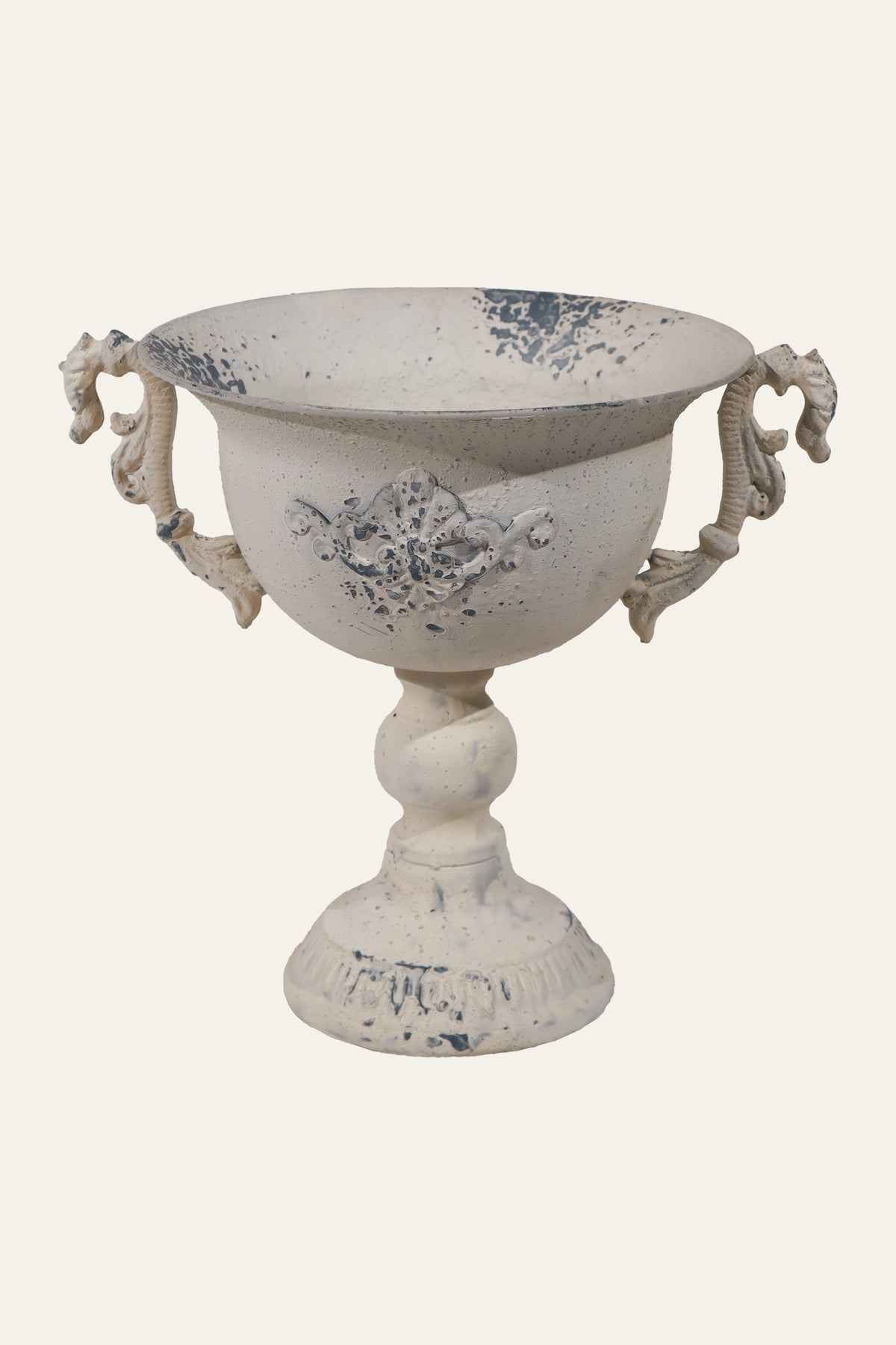 White Pedestal French Urn Planter with Scroll Handles