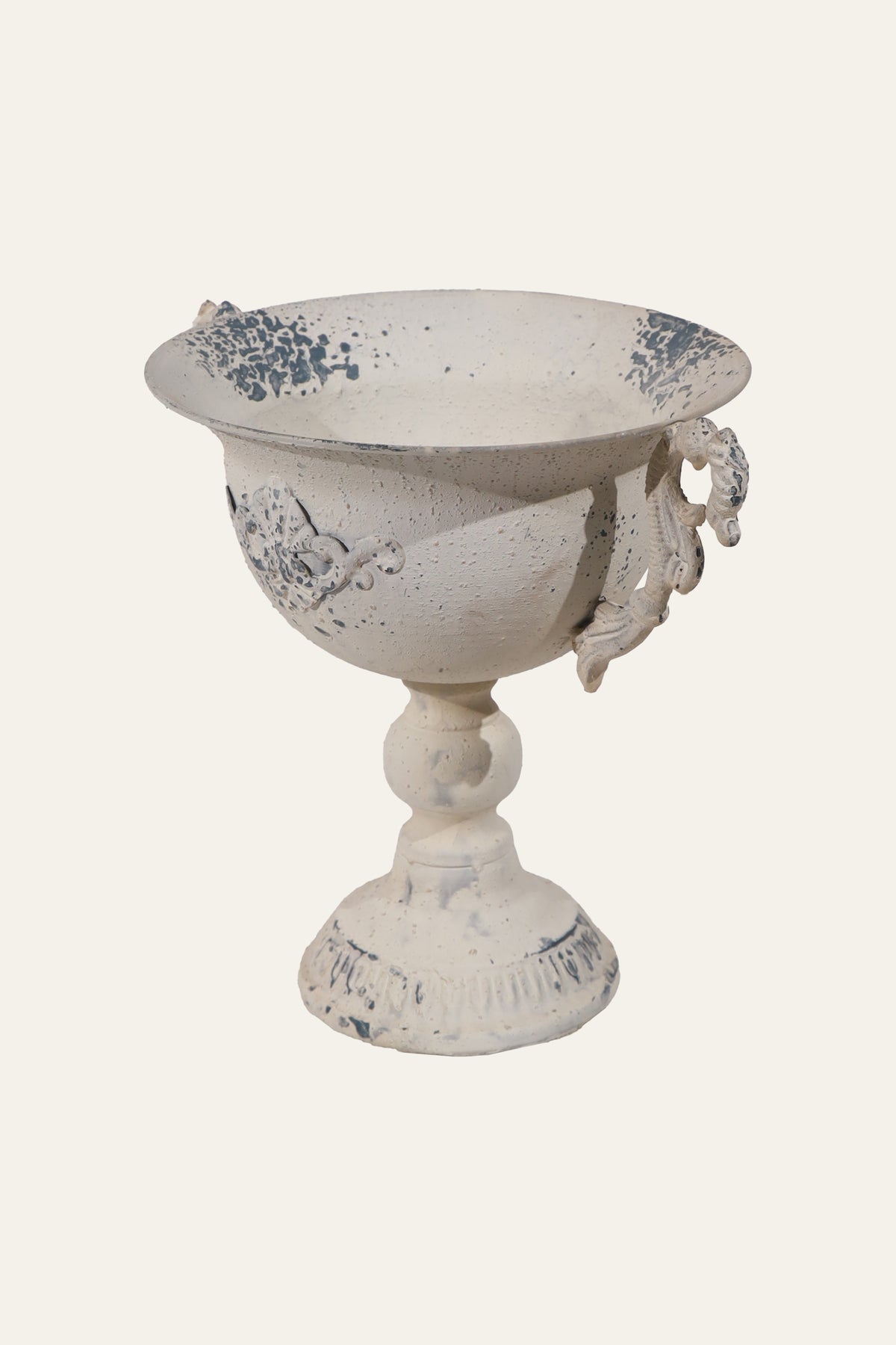White Pedestal French Urn Planter with Scroll Handles