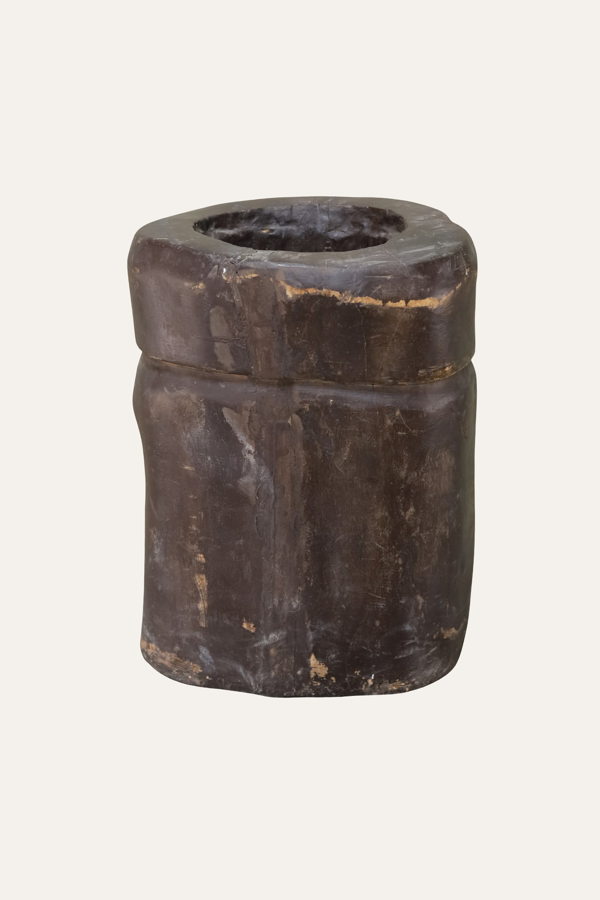 Tree-Stump Inspired Wooden Planter in Distress Finish