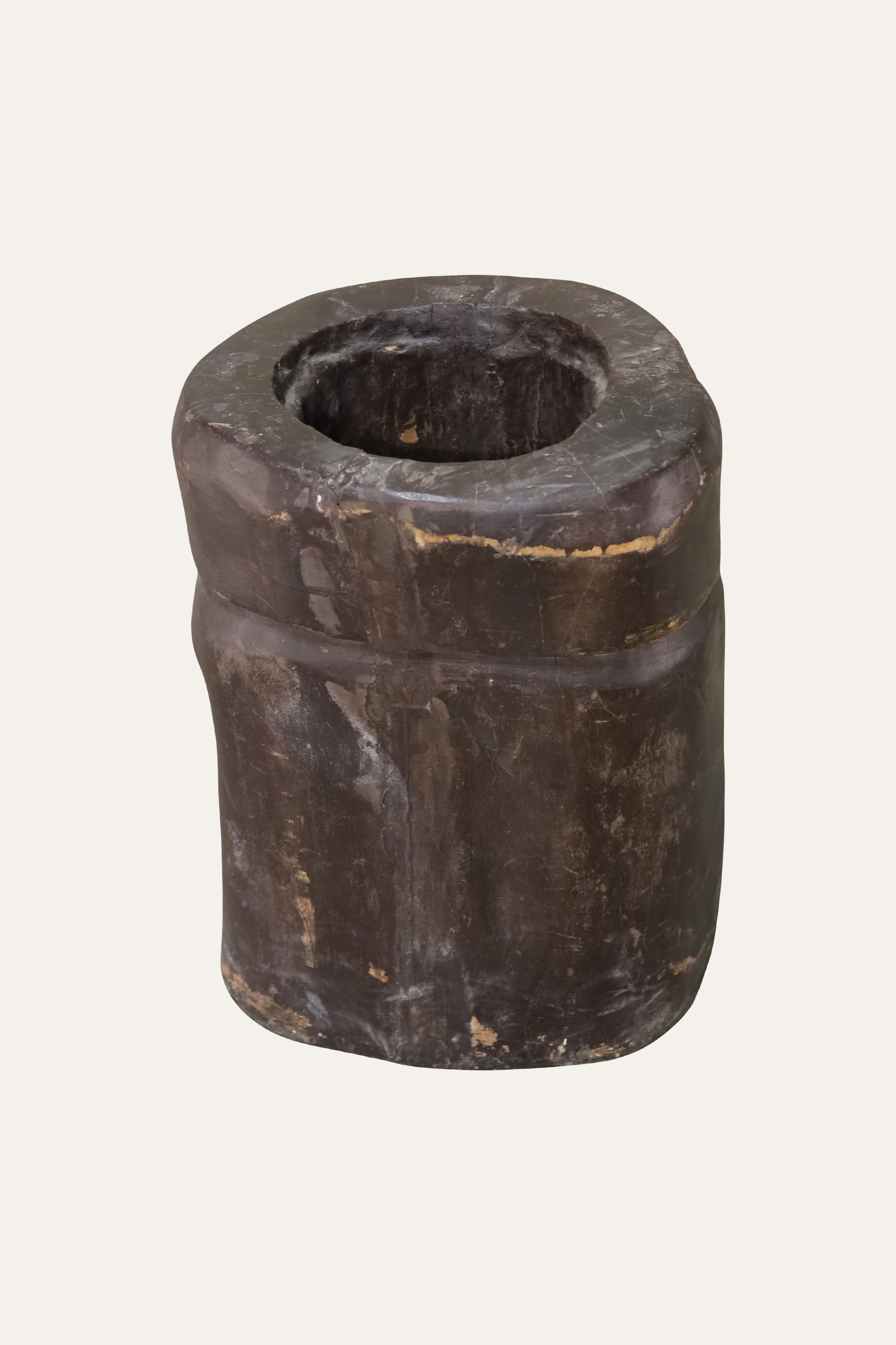 Tree-Stump Inspired Wooden Planter in Distress Finish