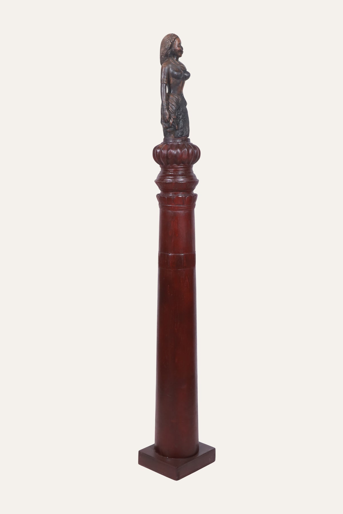 Sculpted Apsara Figurine on Decorative Pedestal Column