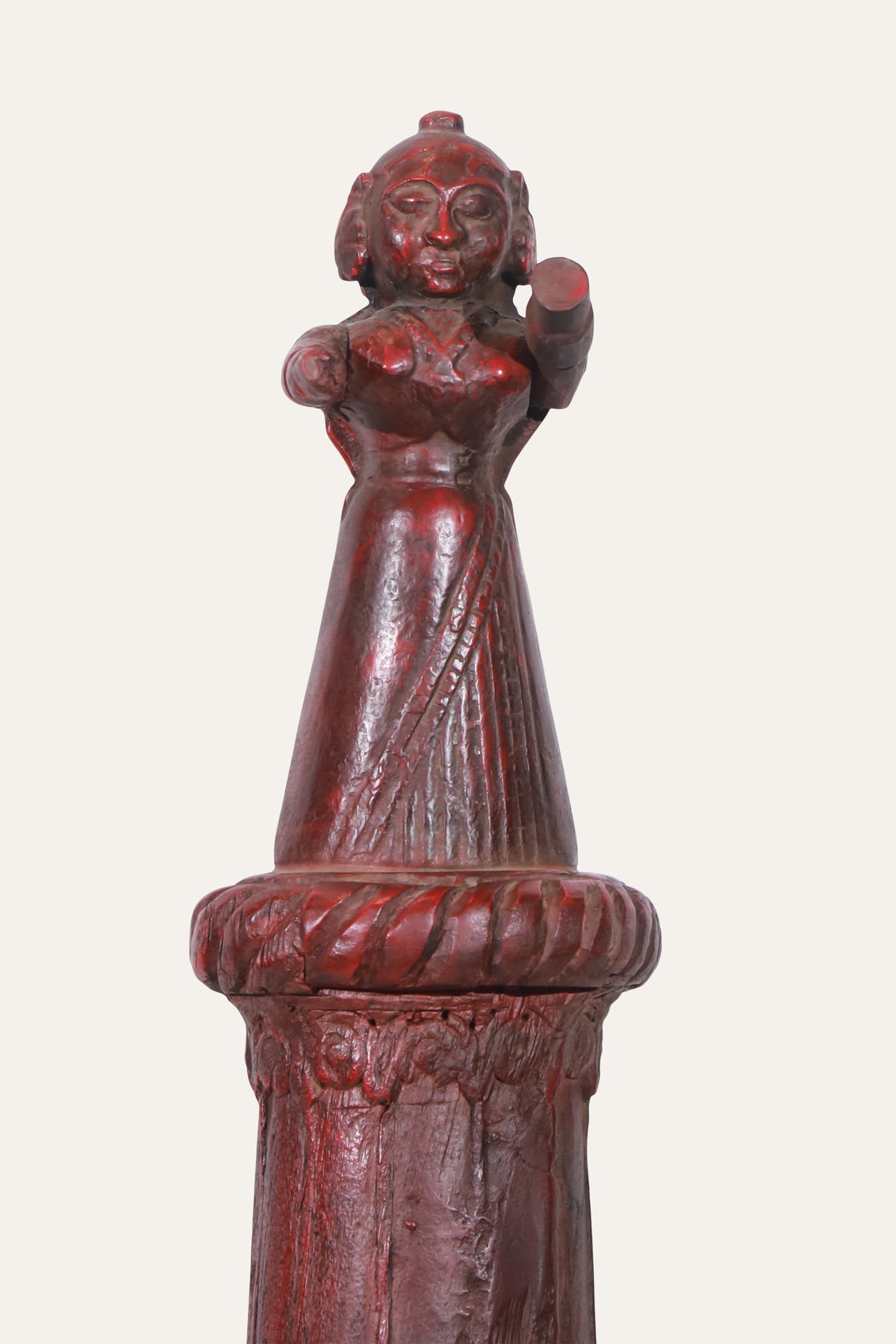 Indian Folk Art Wooden Doll on Carved Column