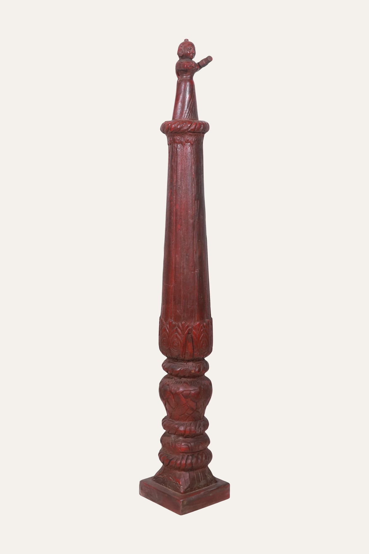 Indian Folk Art Wooden Doll on Carved Column