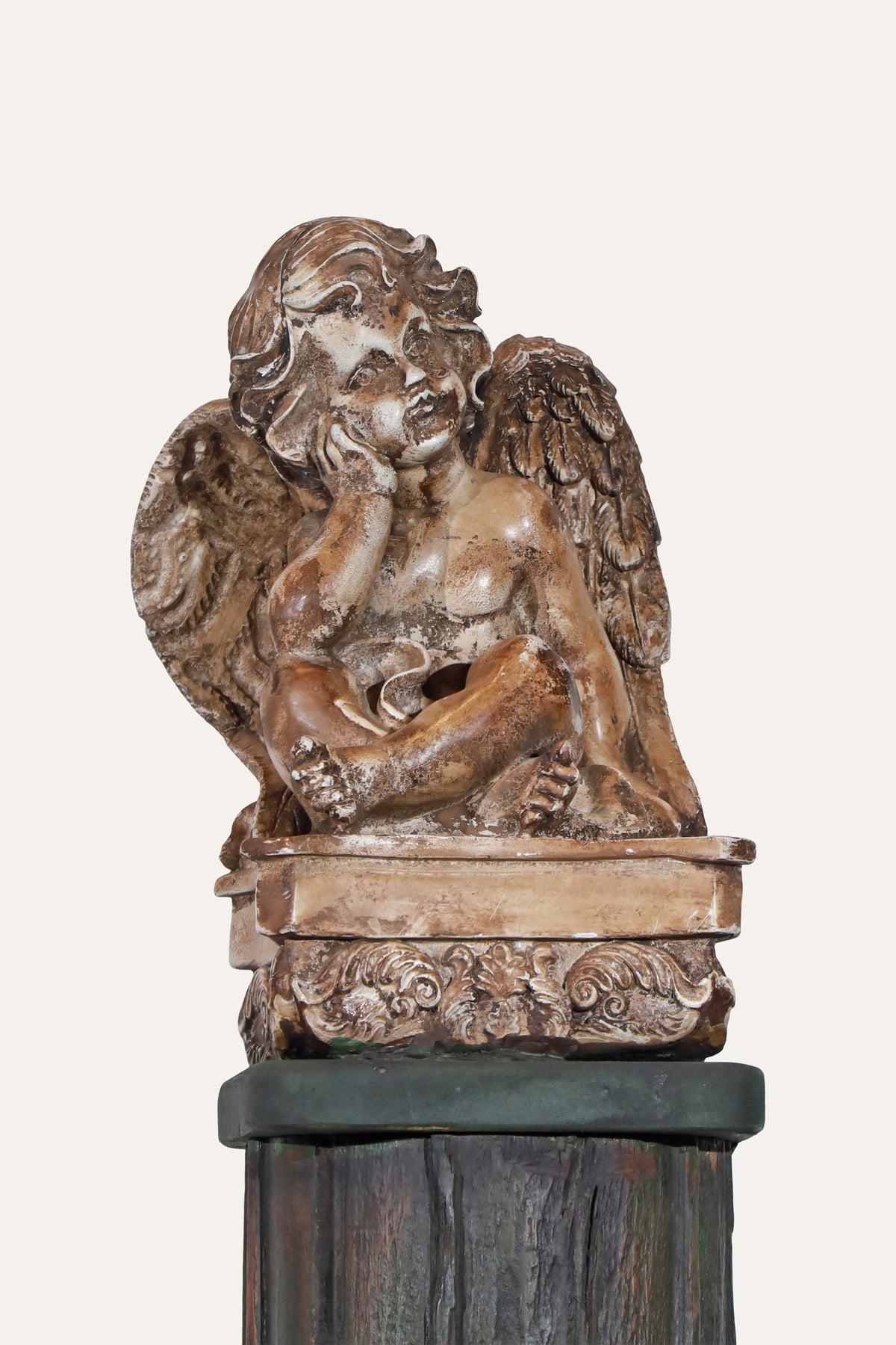 Vintage Cherub Angel Figurine on Column Pedestal