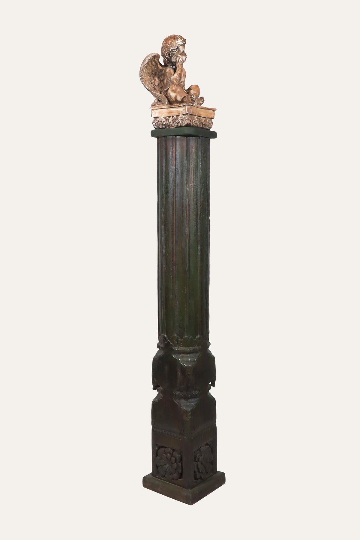 Vintage Cherub Angel Figurine on Column Pedestal