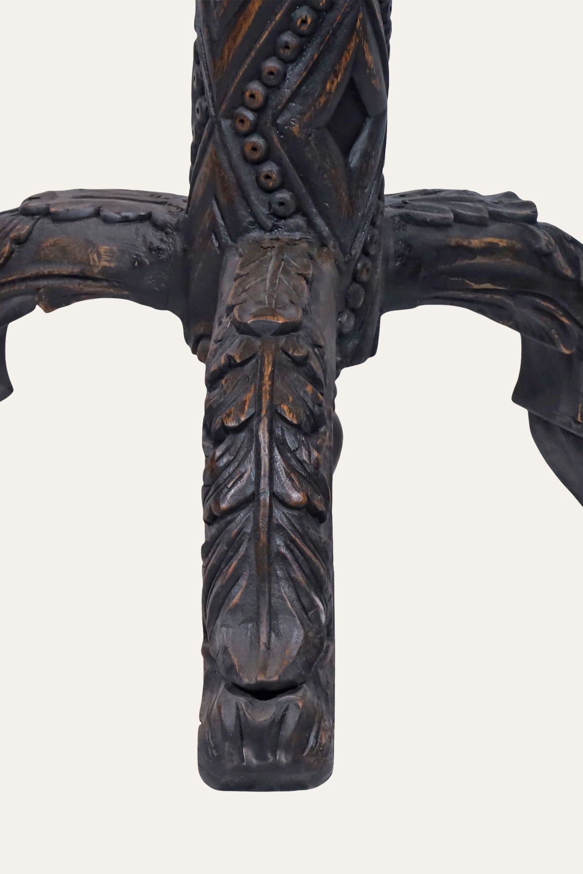 Carved Floor Candle Holder with Tripod Scroll Base