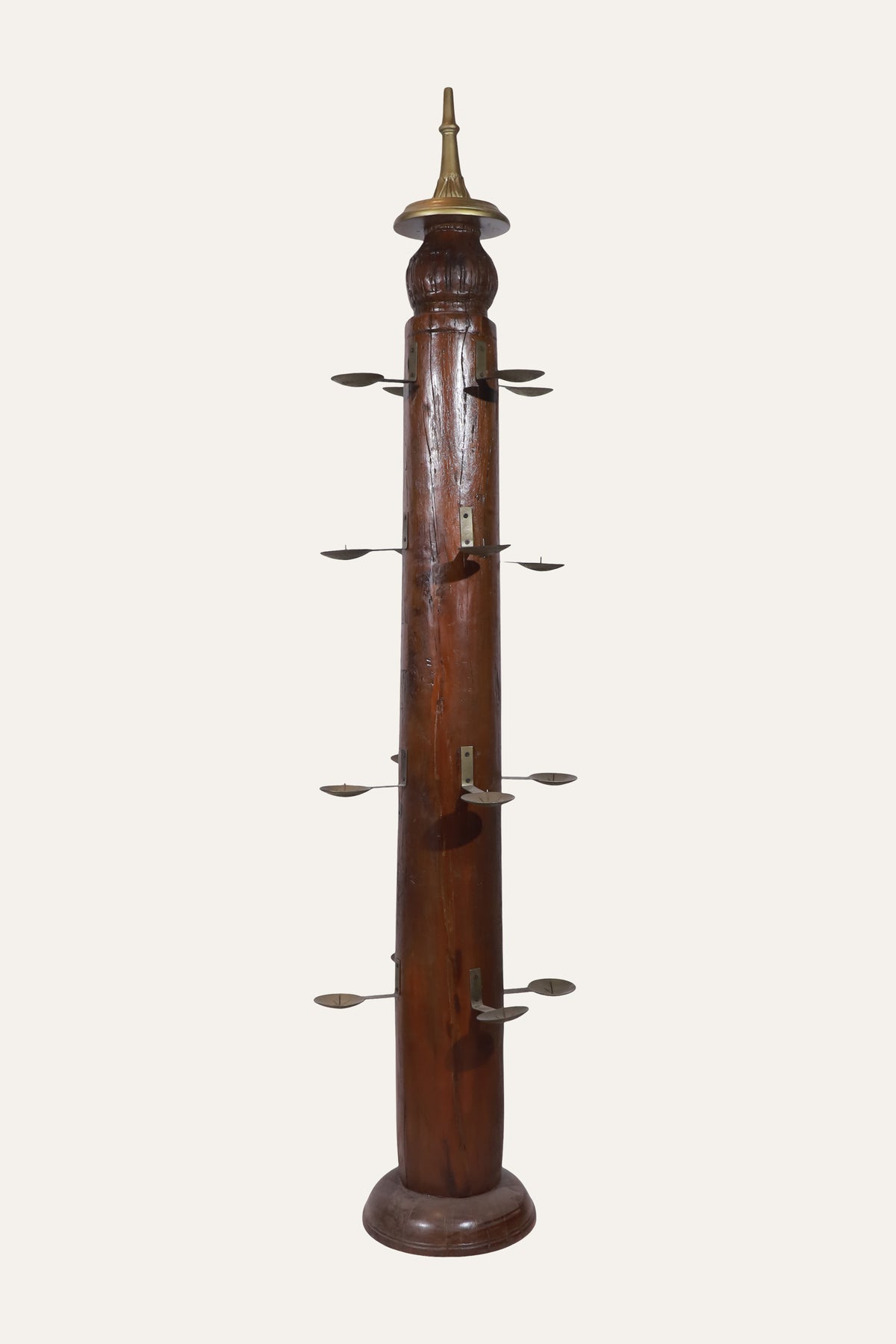 Antique South Indian Multi-Tiered Candle Stand with Wood Column
