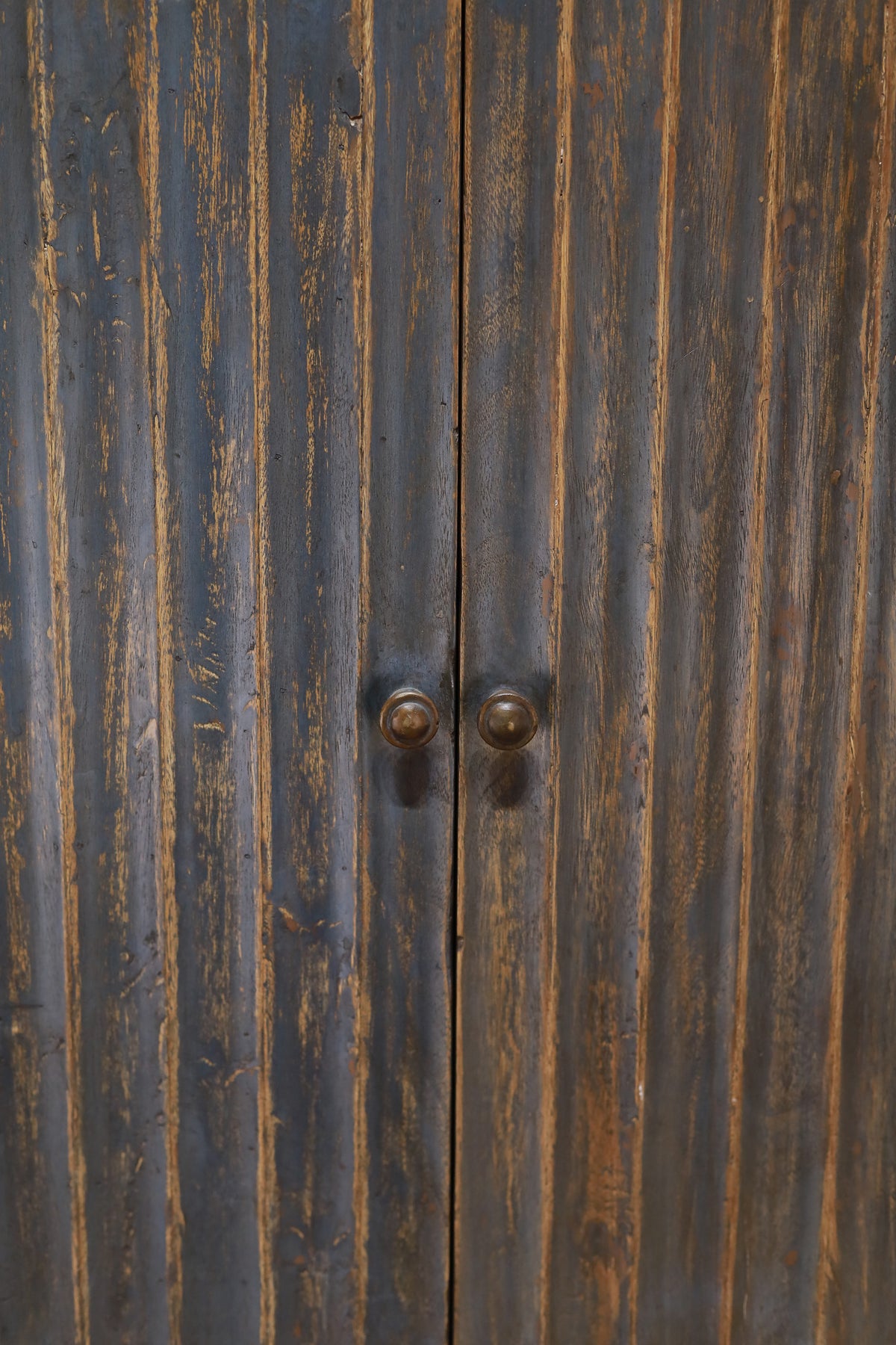 Dark Wood Fluted Storage Cabinet with Double Doors
