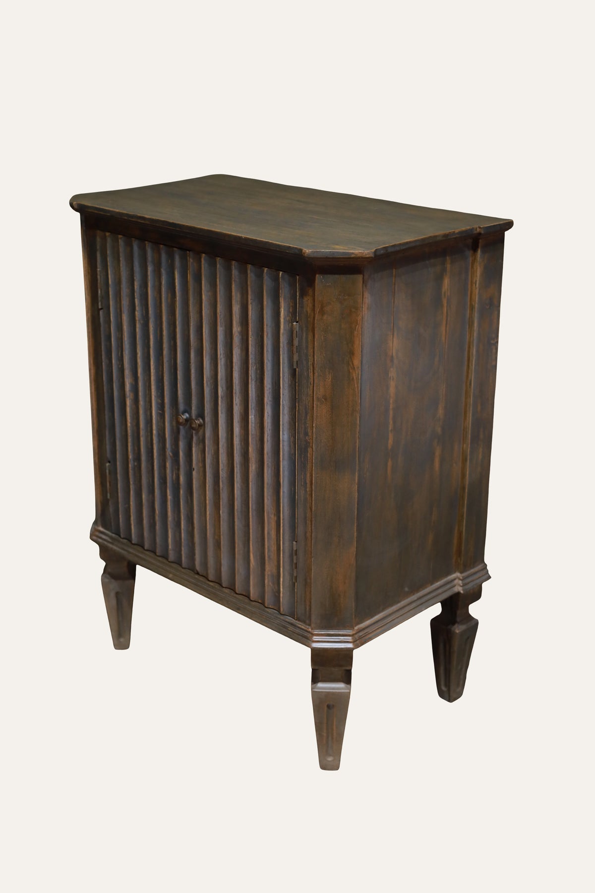 Dark Wood Fluted Storage Cabinet with Double Doors
