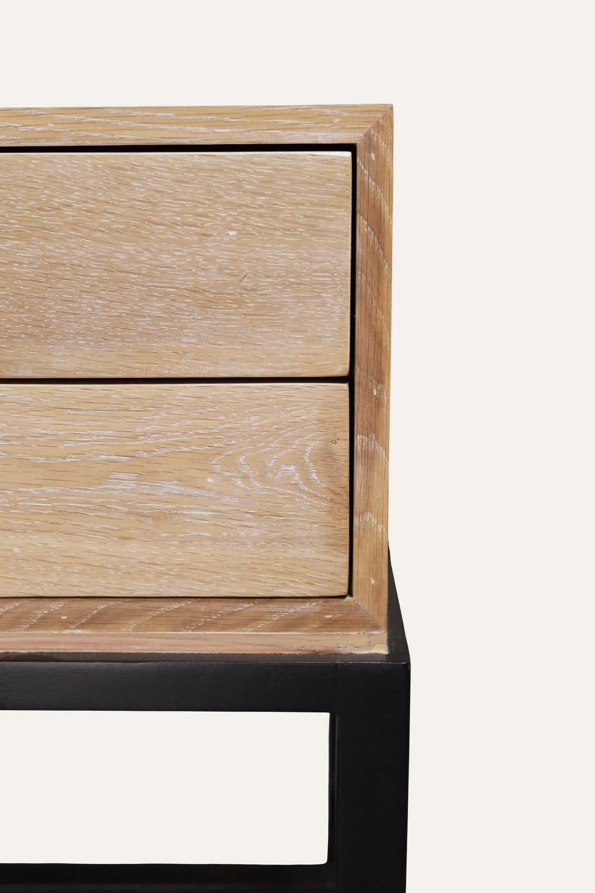 Light Wood 2-Drawer Bed Side Table with Black Legs