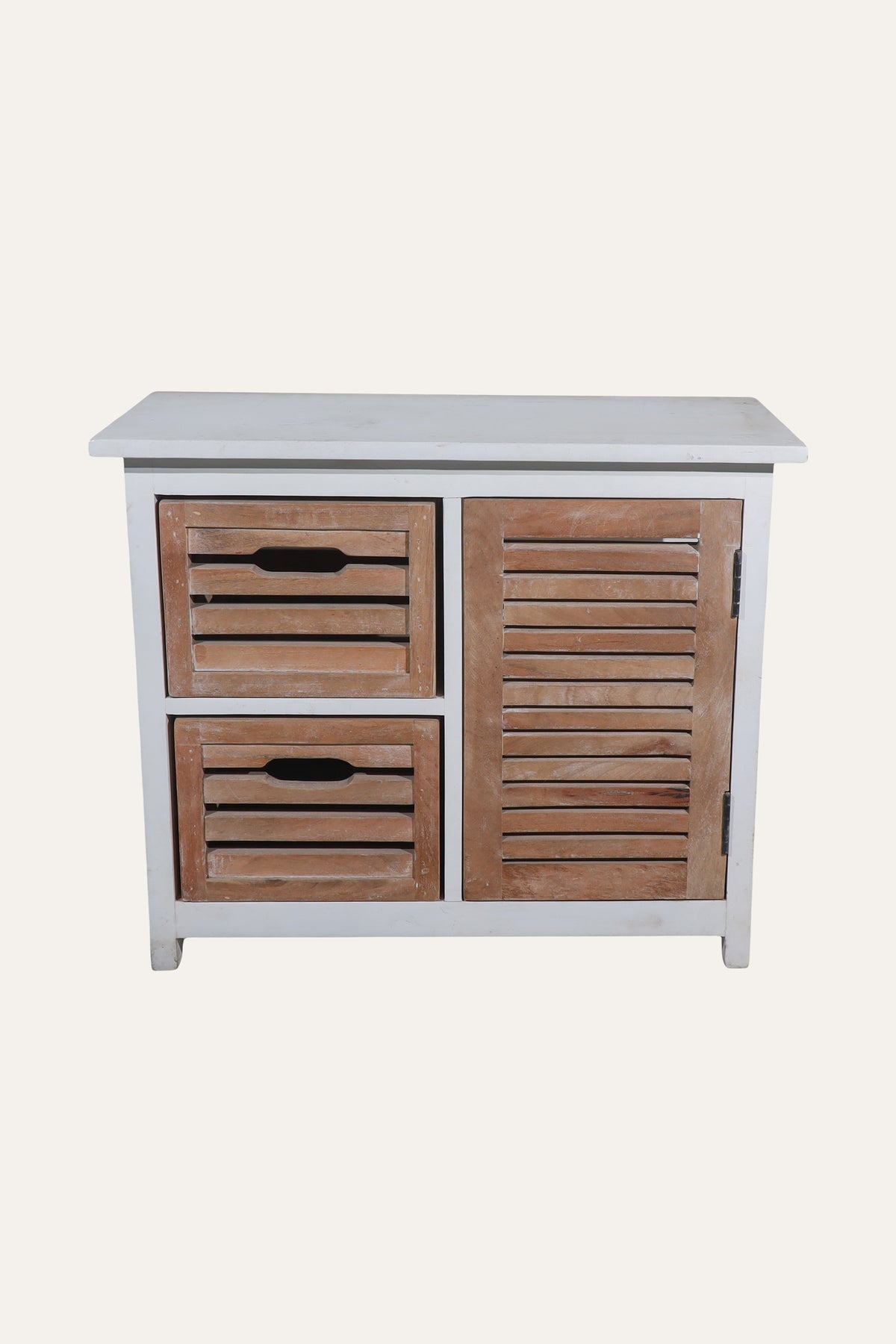 Dual Tone Slatted Storage Cabinet with 2-Drawers & 1-Door