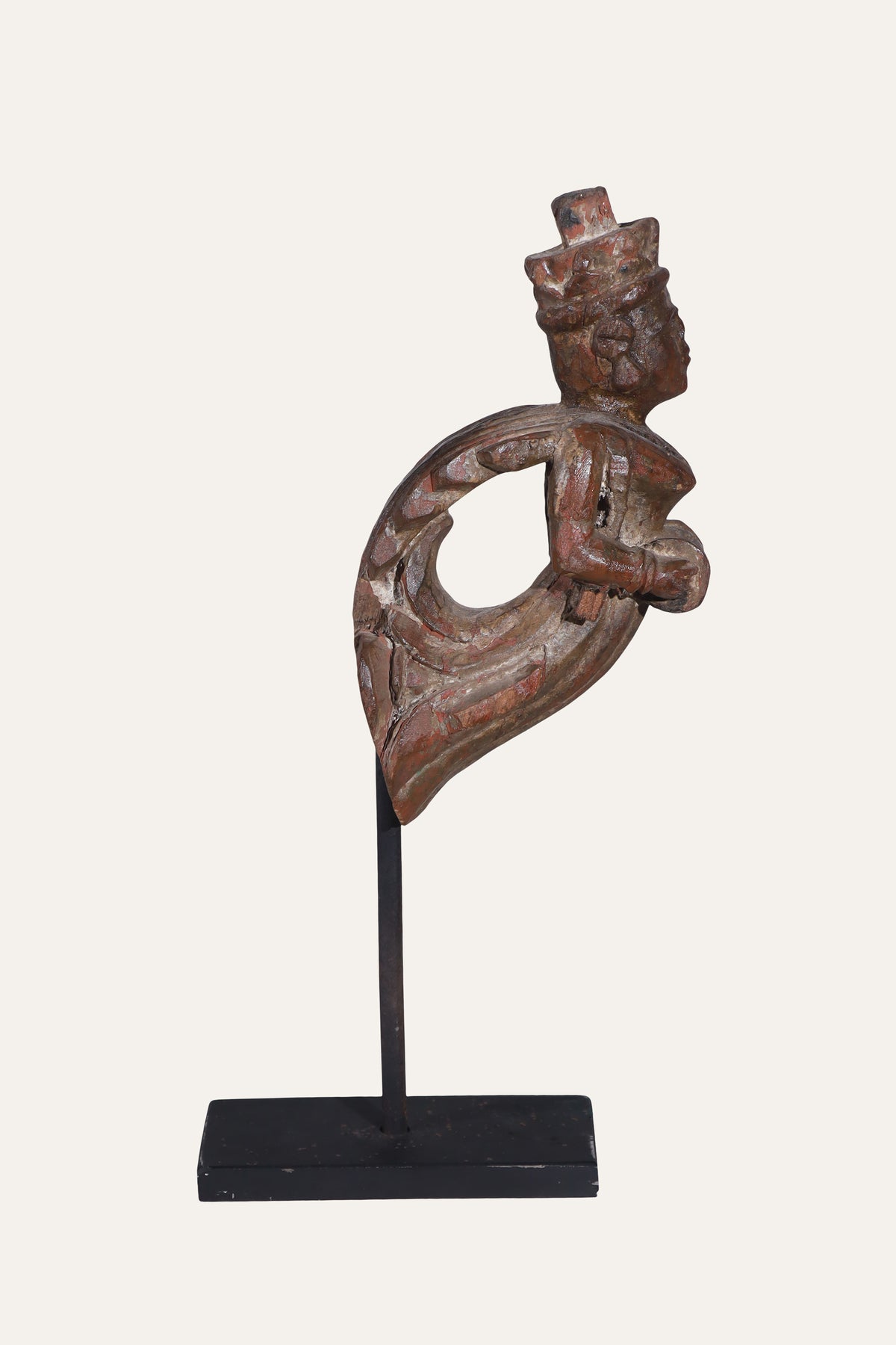 Carved Wooden Celestial Musician Figurine on Black Stand
