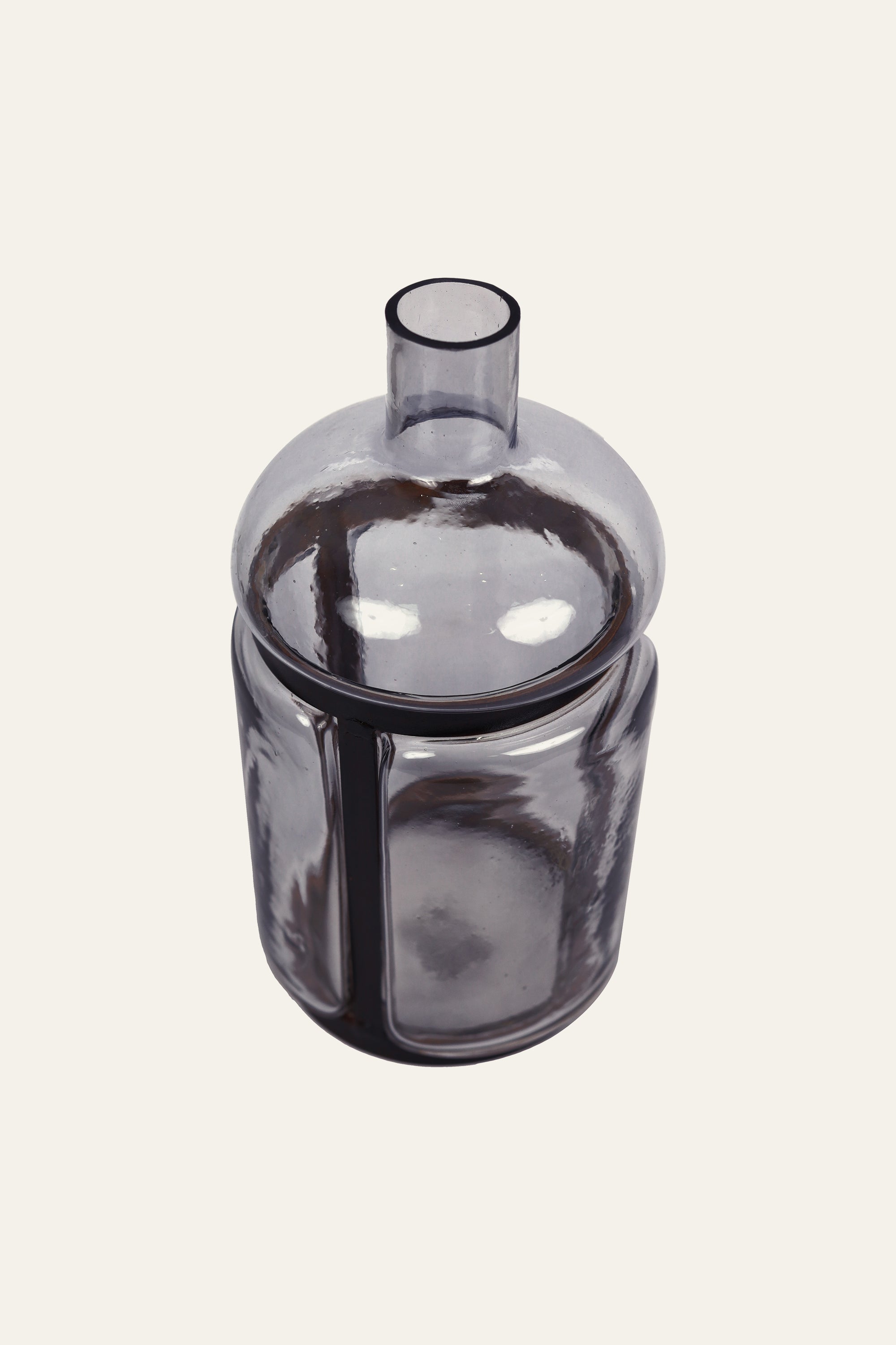 Smoked Glass Bottle Vase in Metal Cage - Tall