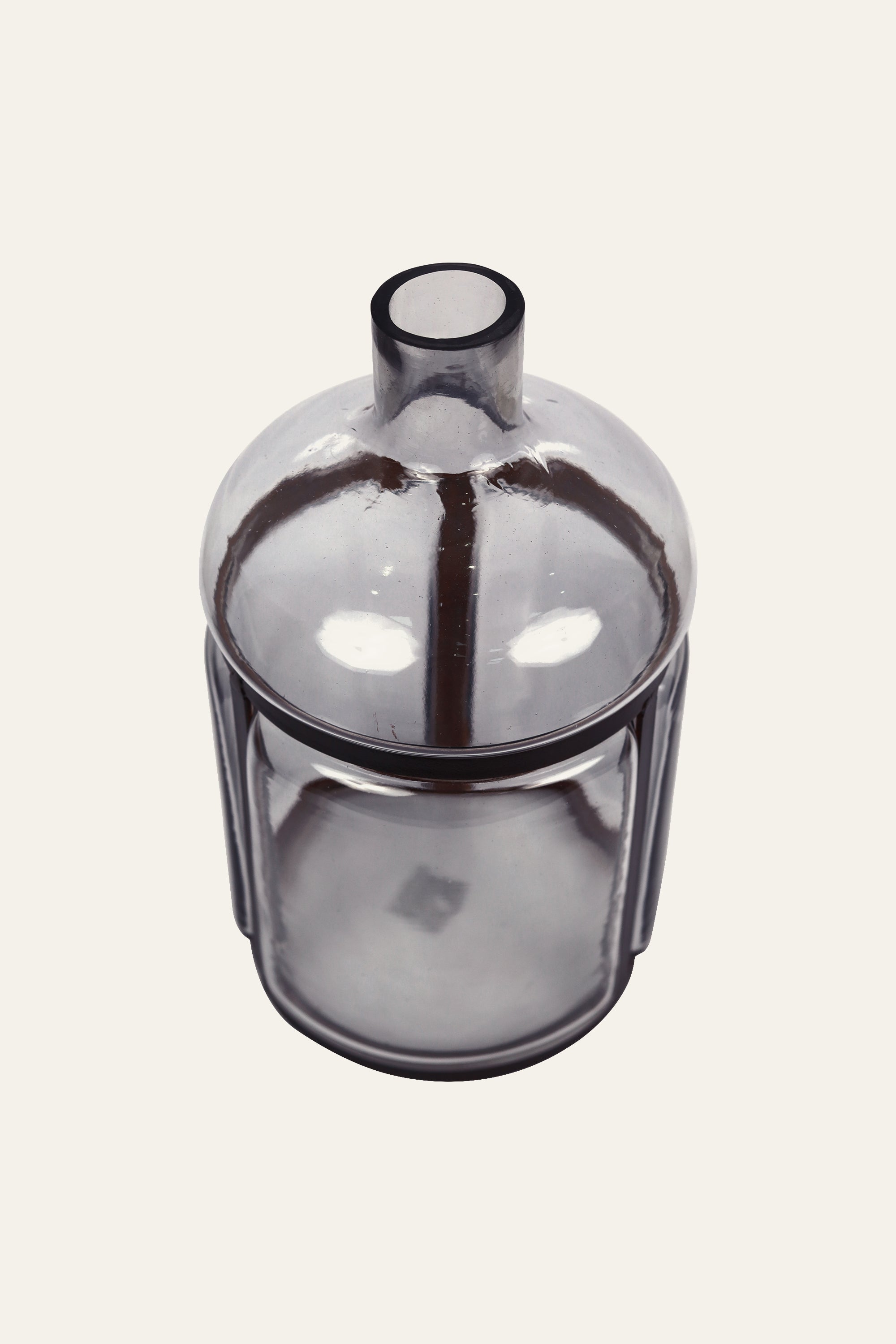 Smoked Glass Bottle Vase in Metal Cage - Wide