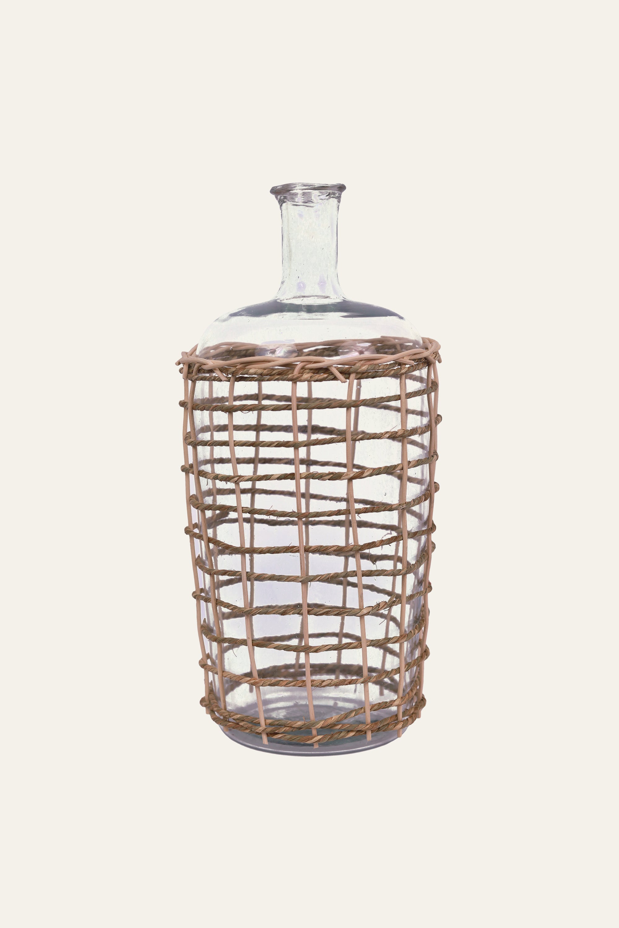 Handwoven Open Weave Clear Glass Bottle Vase - Tall