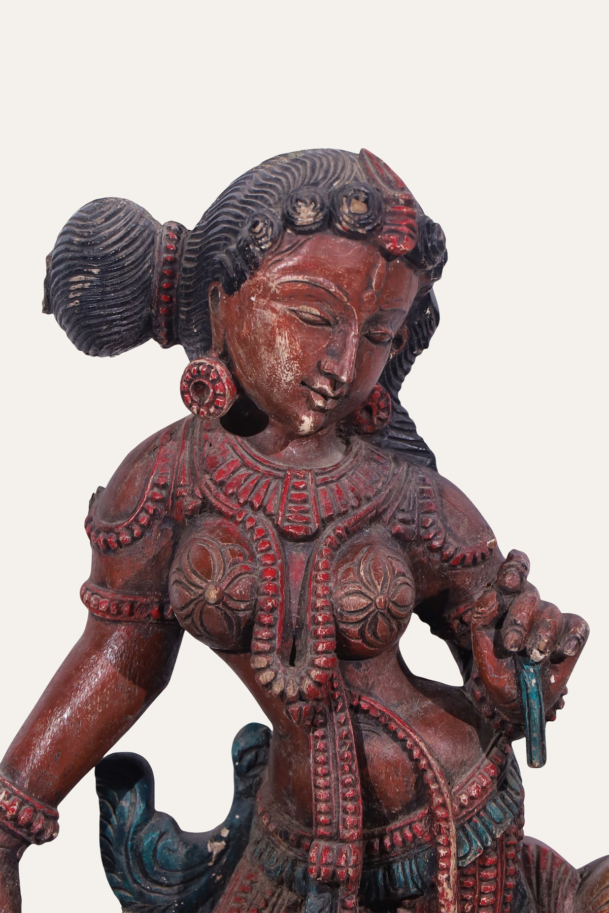 Hand-Painted Temple-Style Apsara Figurine with Peacock