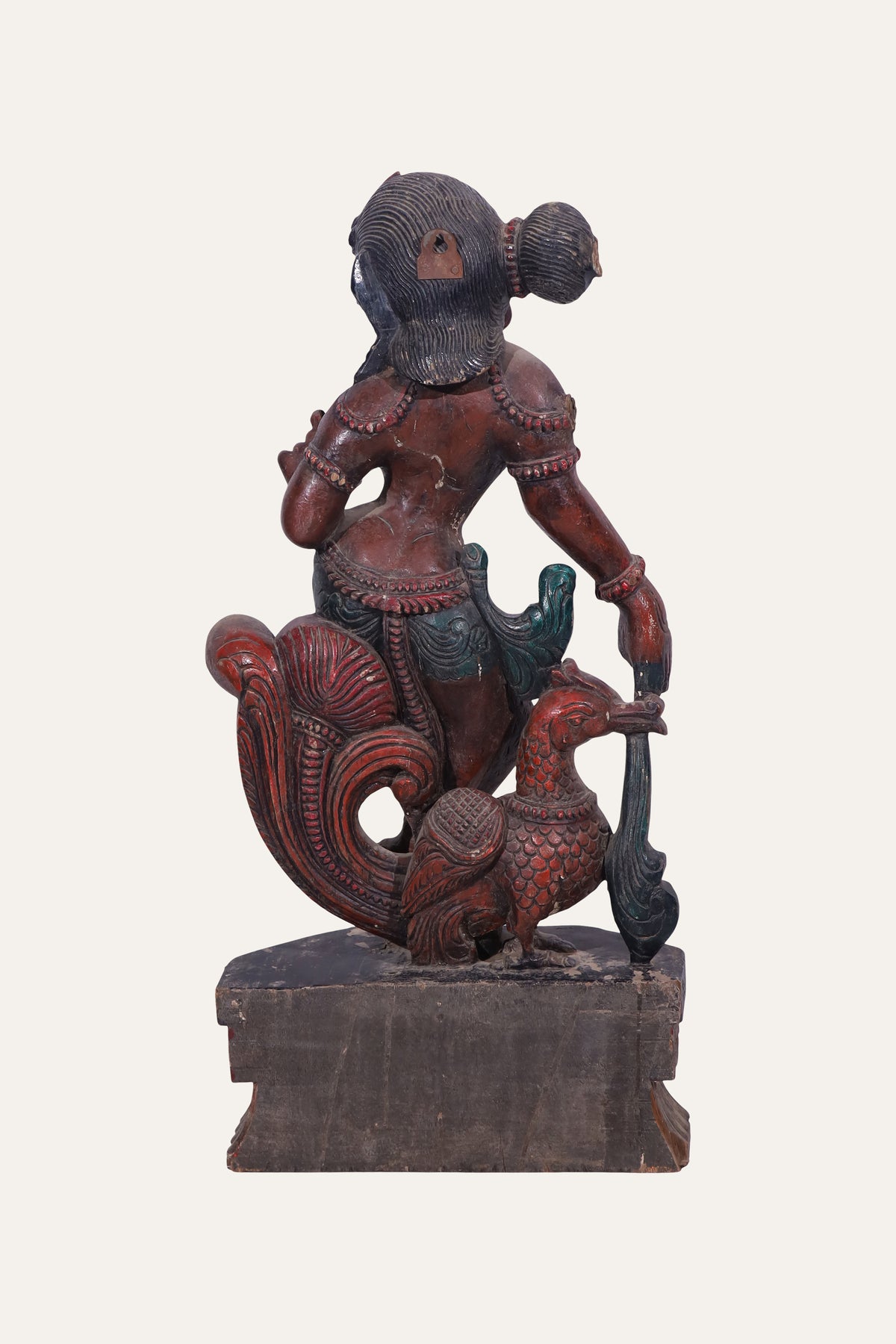 Hand-Painted Temple-Style Apsara Figurine with Peacock