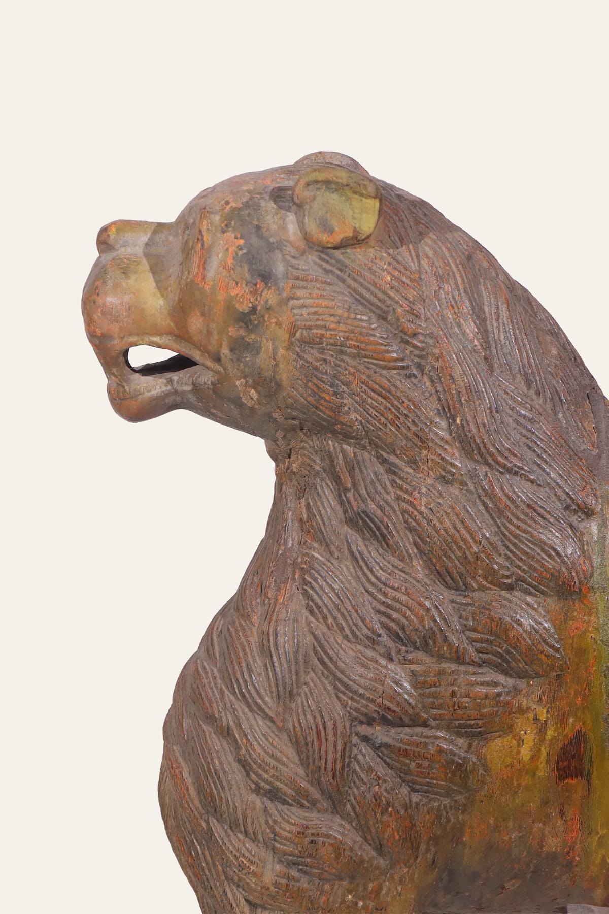Tall Carved Guardian Lion Sculpture