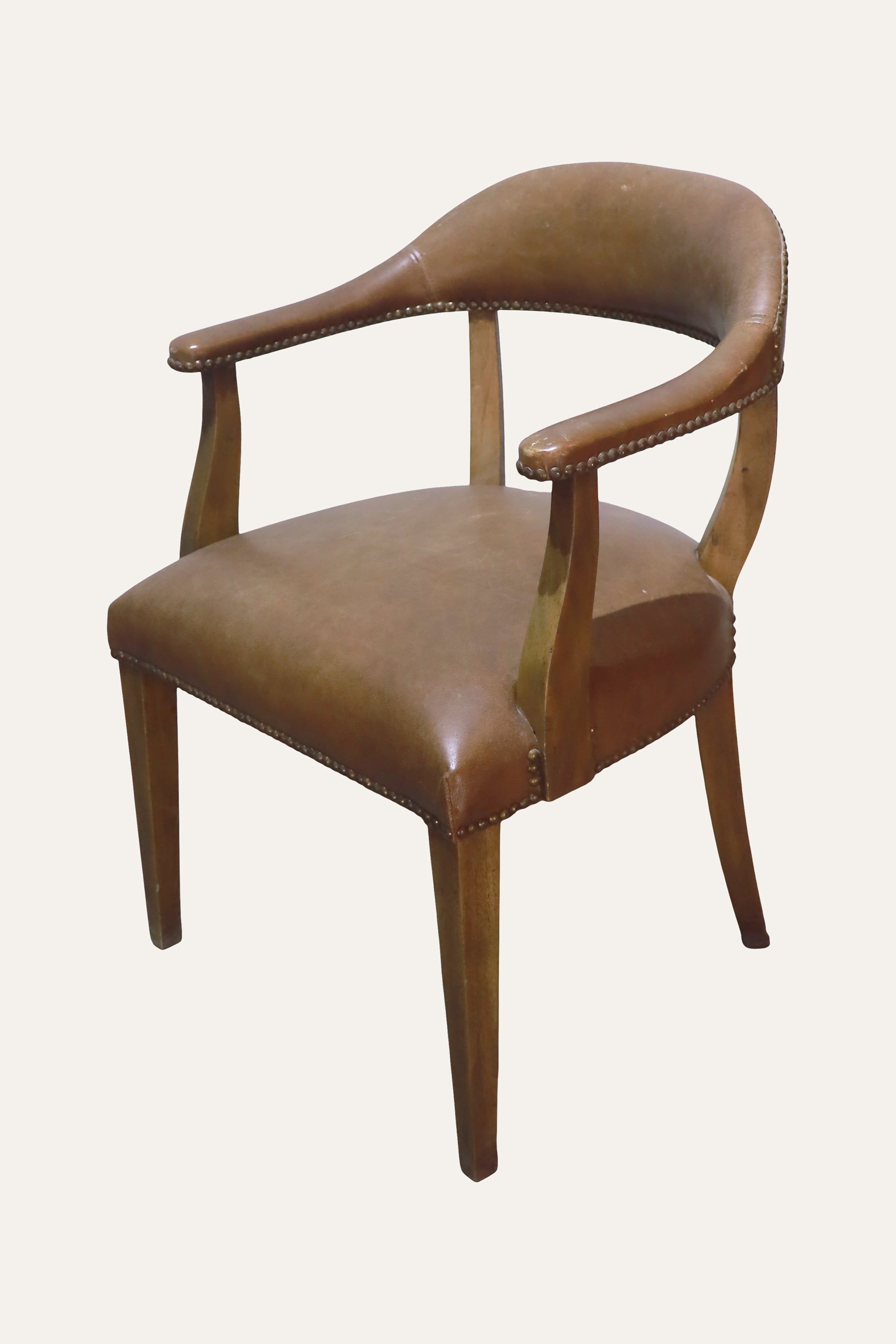 Barrel Back Upholstered Armchair with Wood Frame
