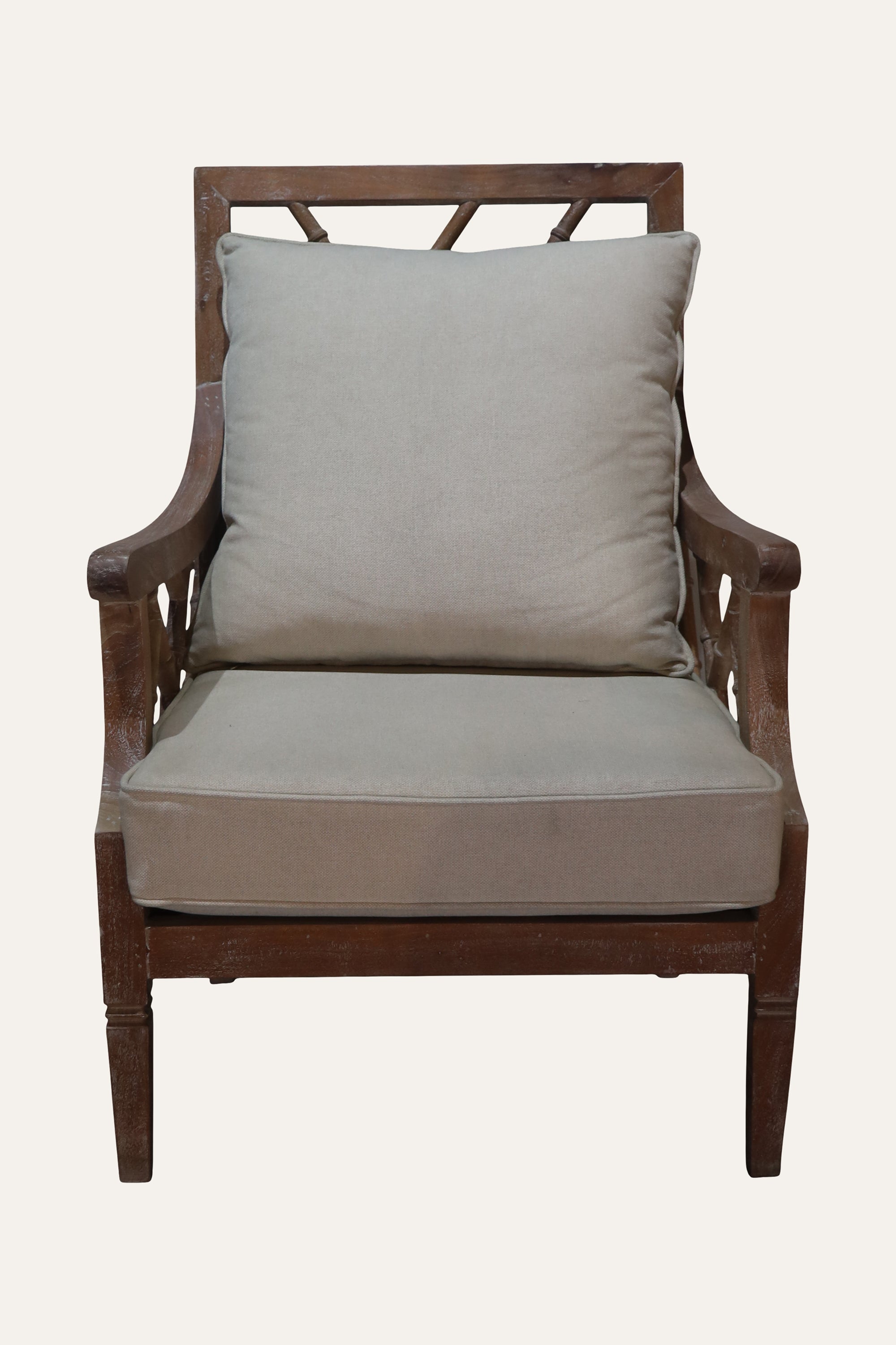 Lattice Black Bamboo Style Upholstered Armchair