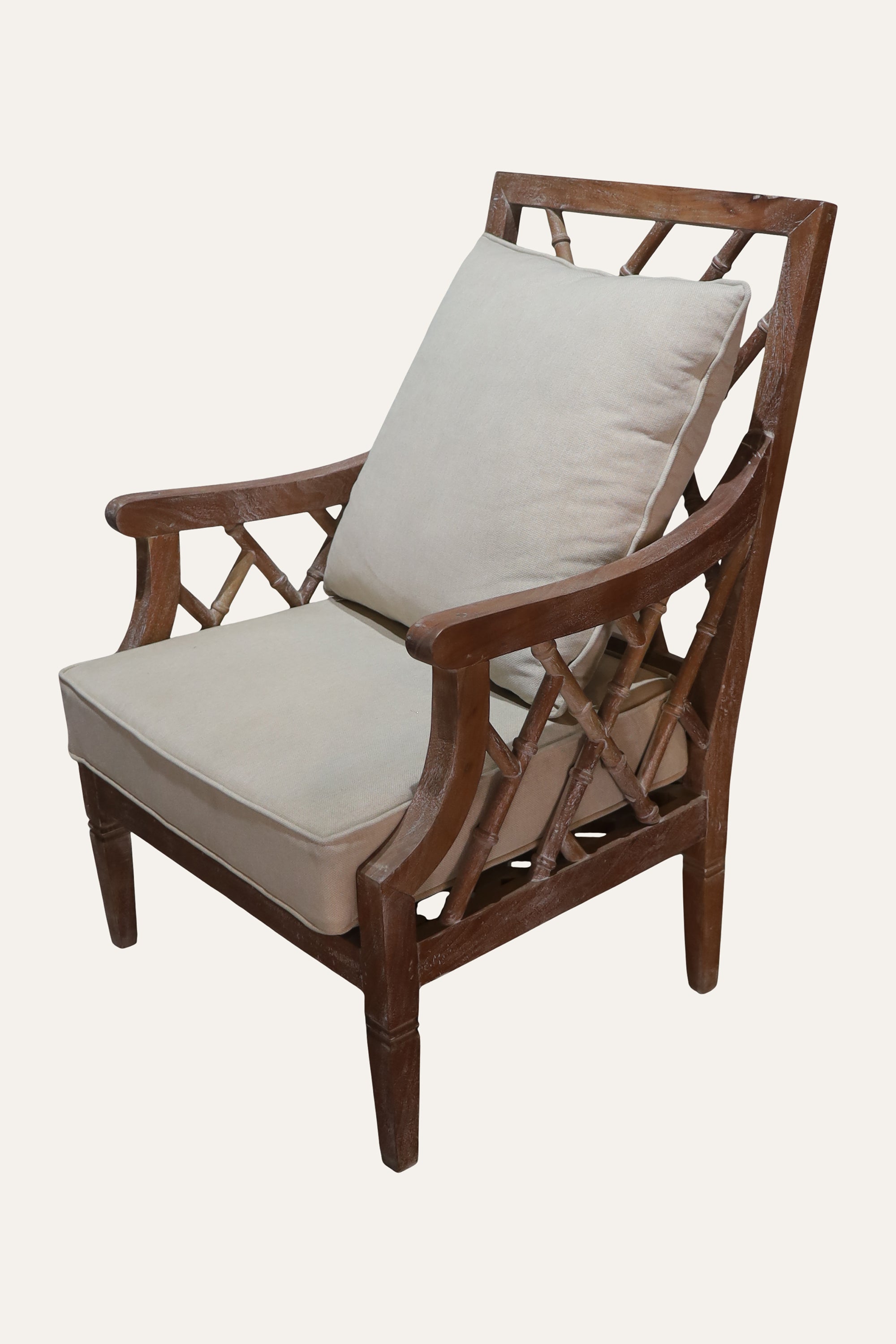 Lattice Black Bamboo Style Upholstered Armchair