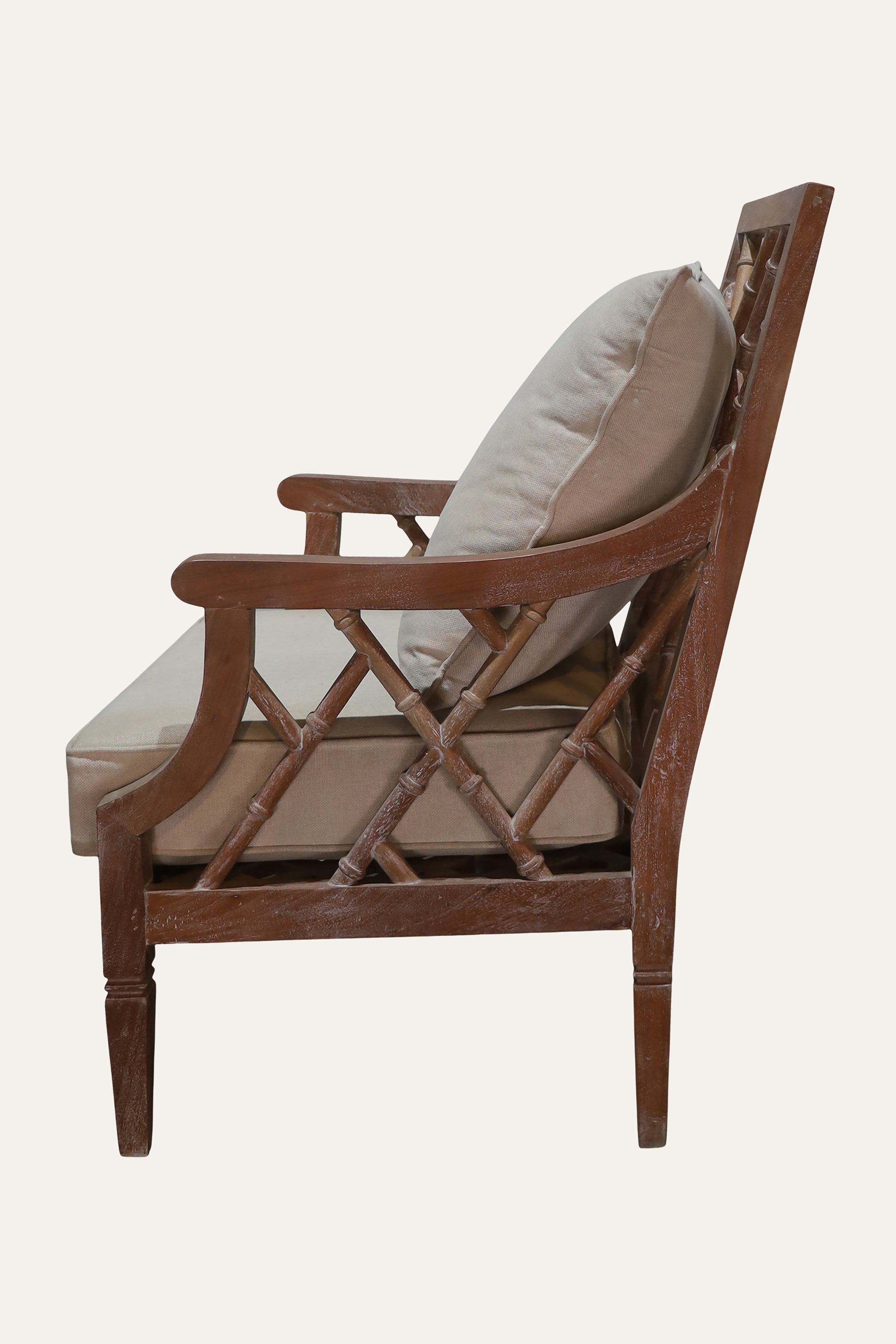 Lattice Black Bamboo Style Upholstered Armchair