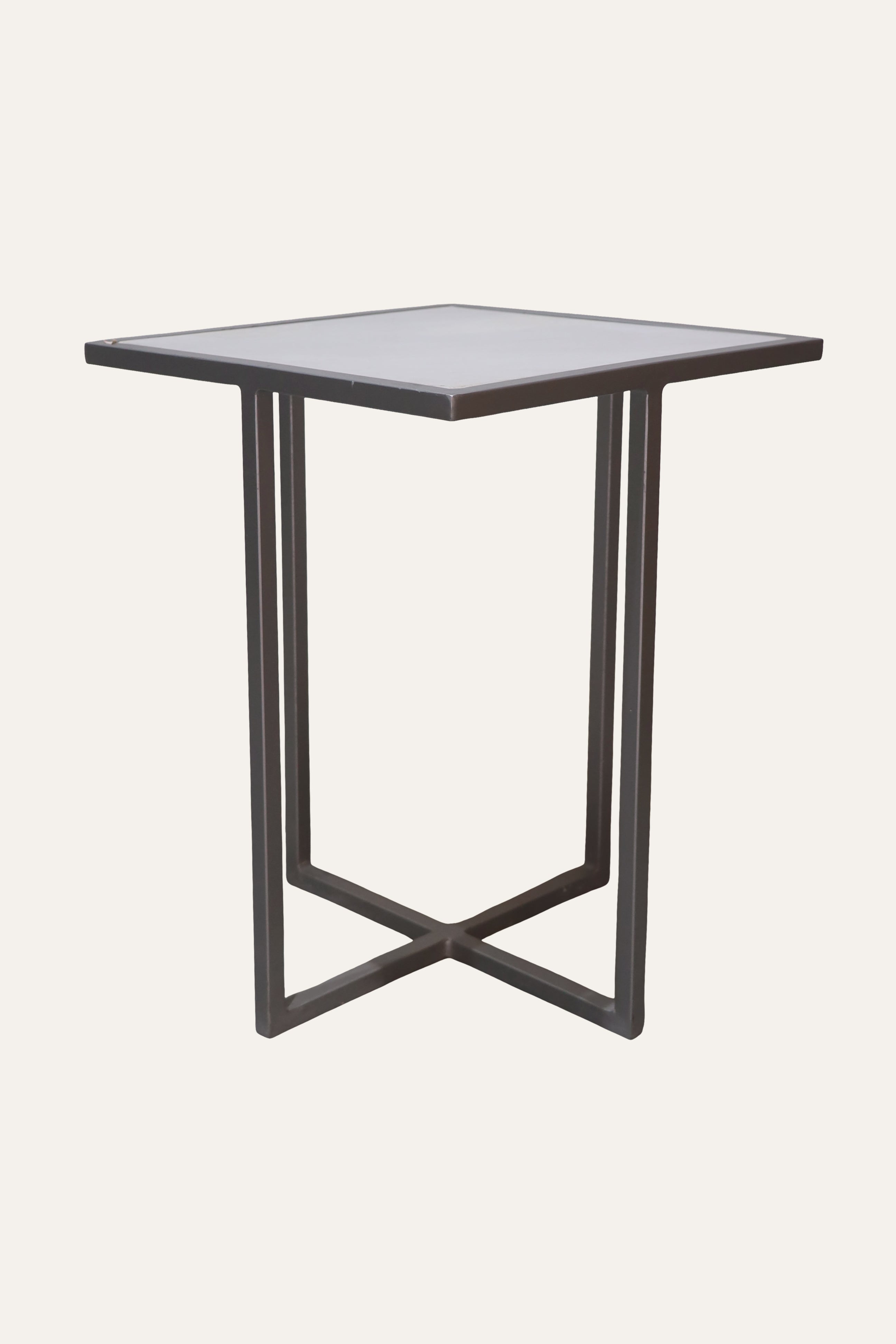 Minimal White Marble Side Table with Metal Base