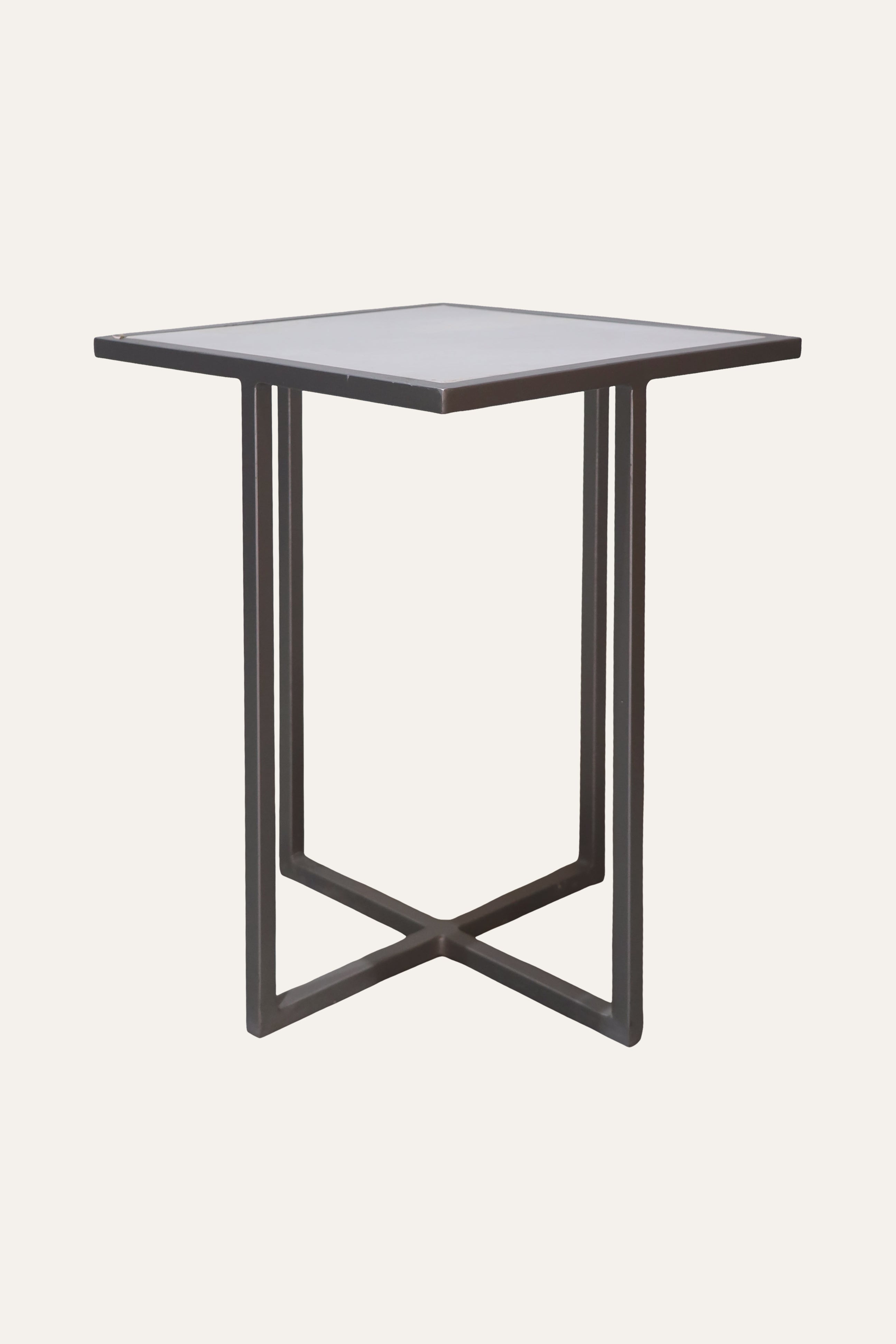 Minimal White Marble Side Table with Metal Base