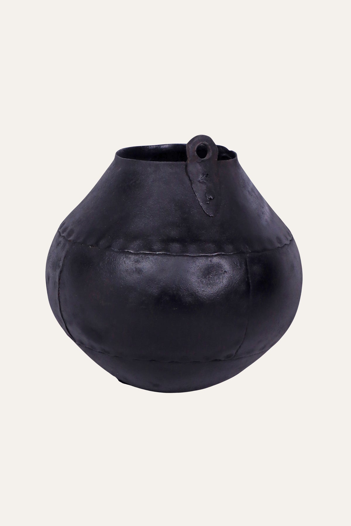 Black Round Metal Storage Pot with Side Loop