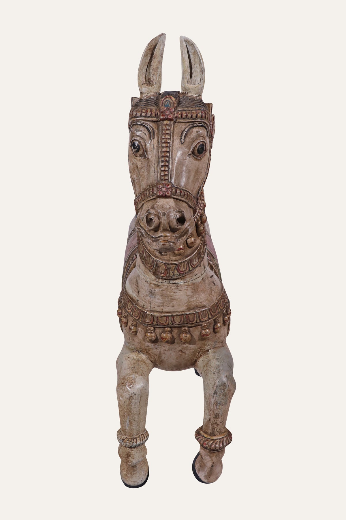 Hand-Painted Ceremonial Horse Figurine with Carved Tack
