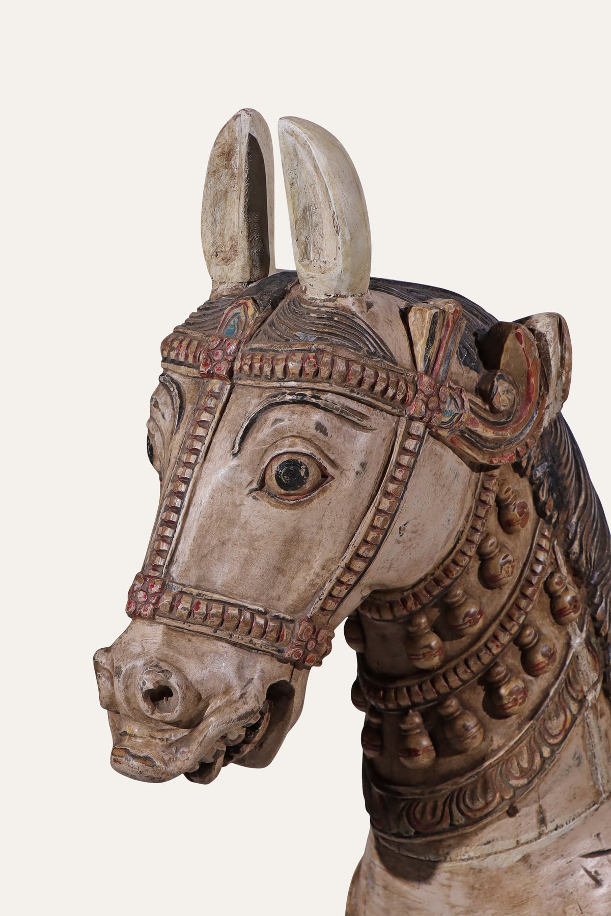 Hand-Painted Ceremonial Horse Figurine with Carved Tack