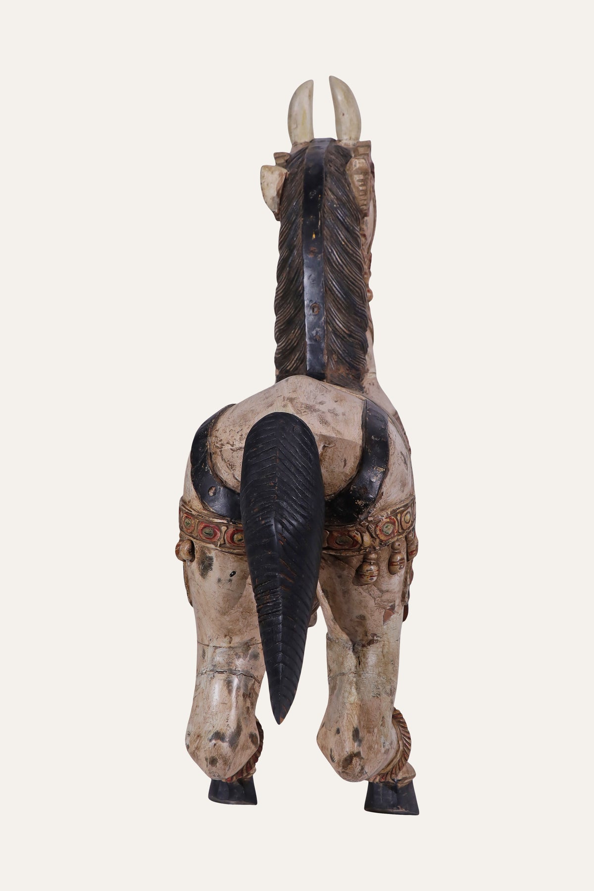 Hand-Painted Ceremonial Horse Figurine with Carved Tack