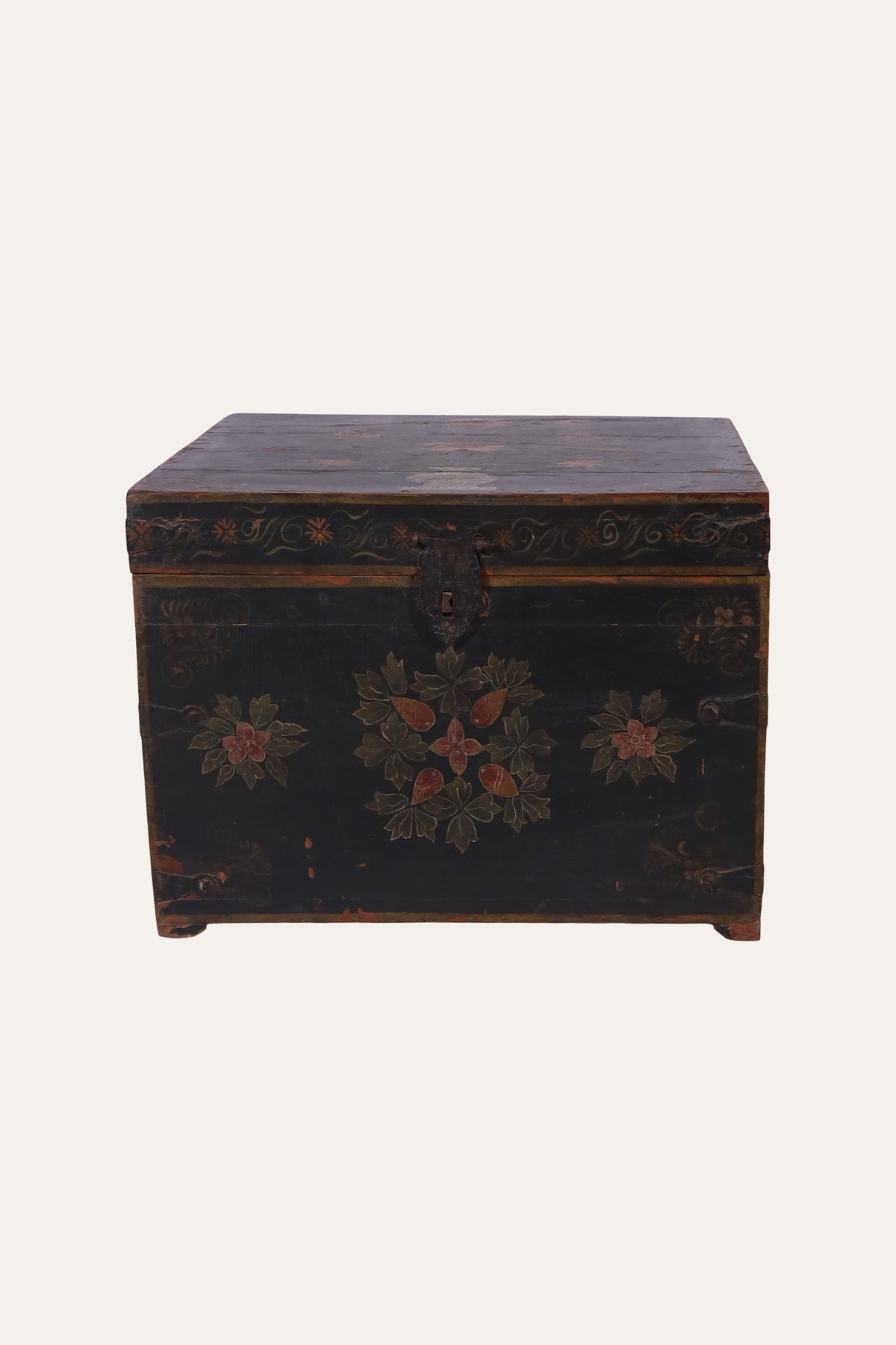 Black Floral Handpainted Storage Box for Dressers