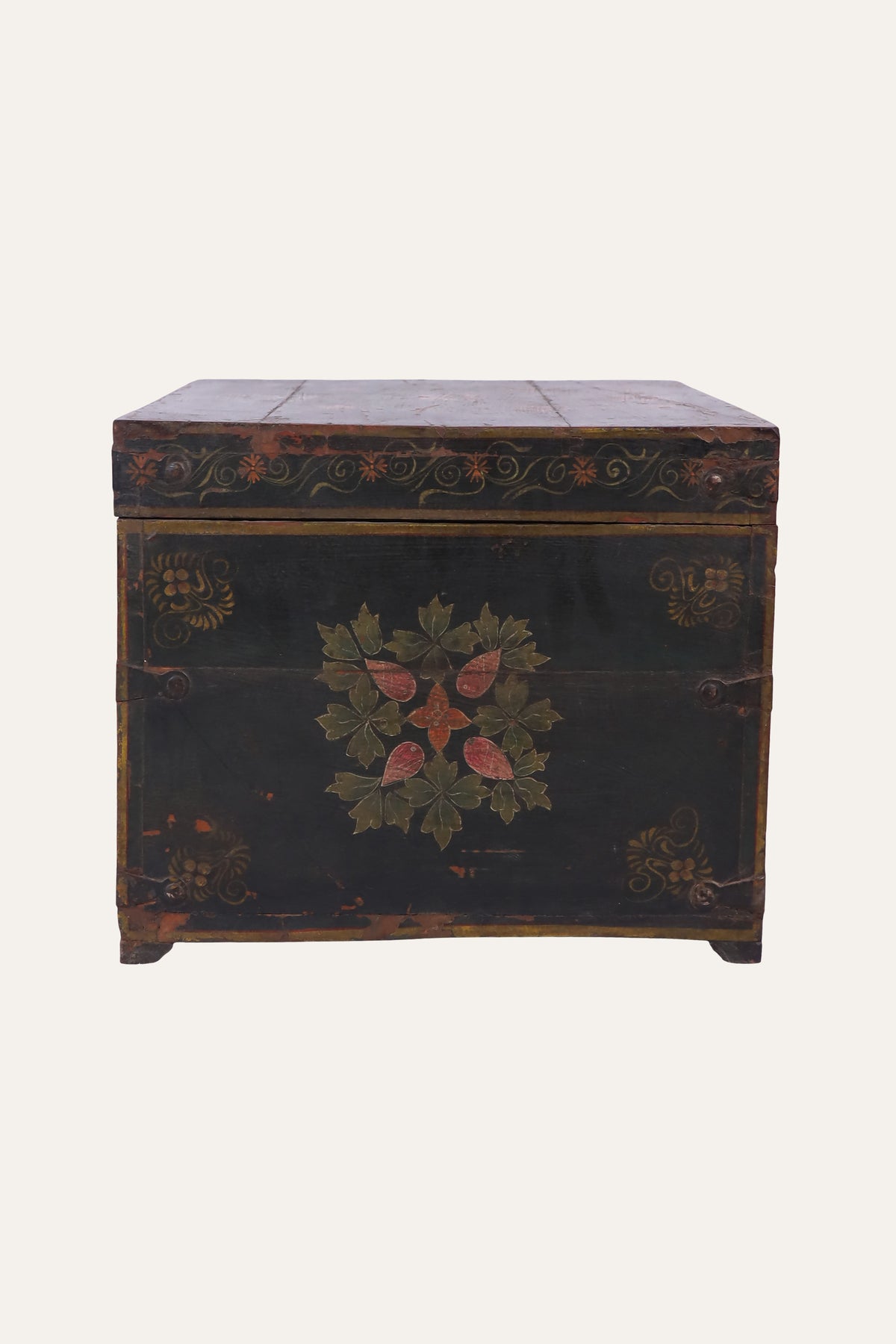 Black Floral Handpainted Storage Box for Dressers
