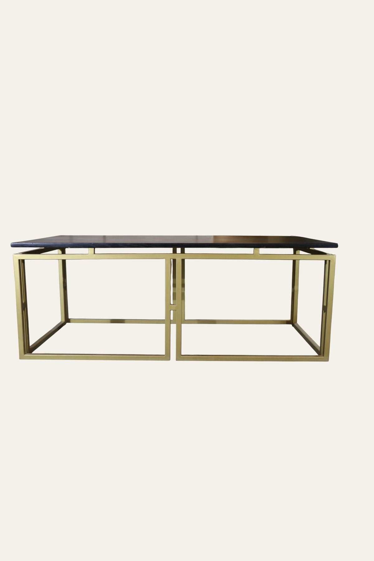 Modern Rectangular Coffee Table with Dark Top & Double Gold Metal Base
