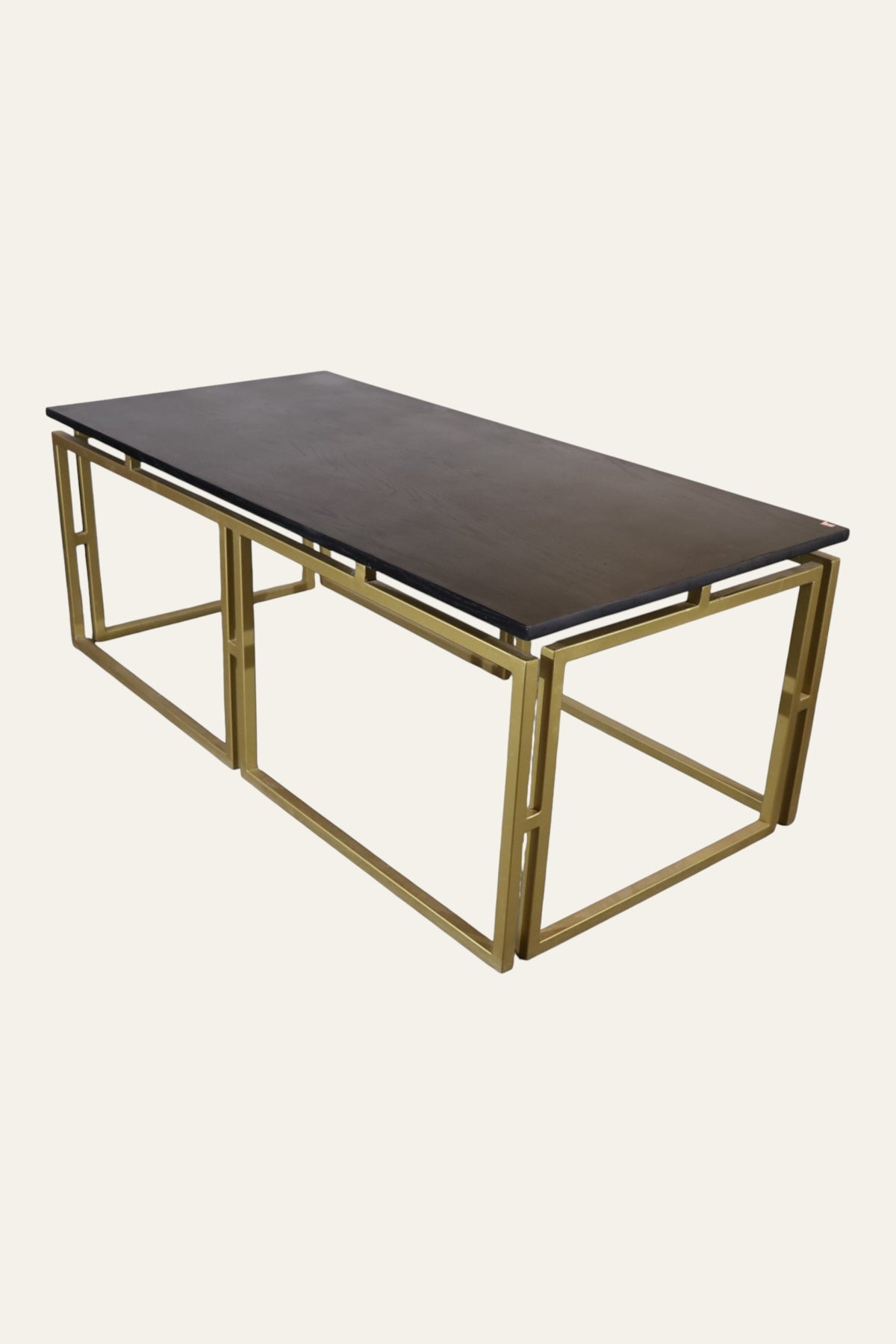 Modern Rectangular Coffee Table with Dark Top & Double Gold Metal Base