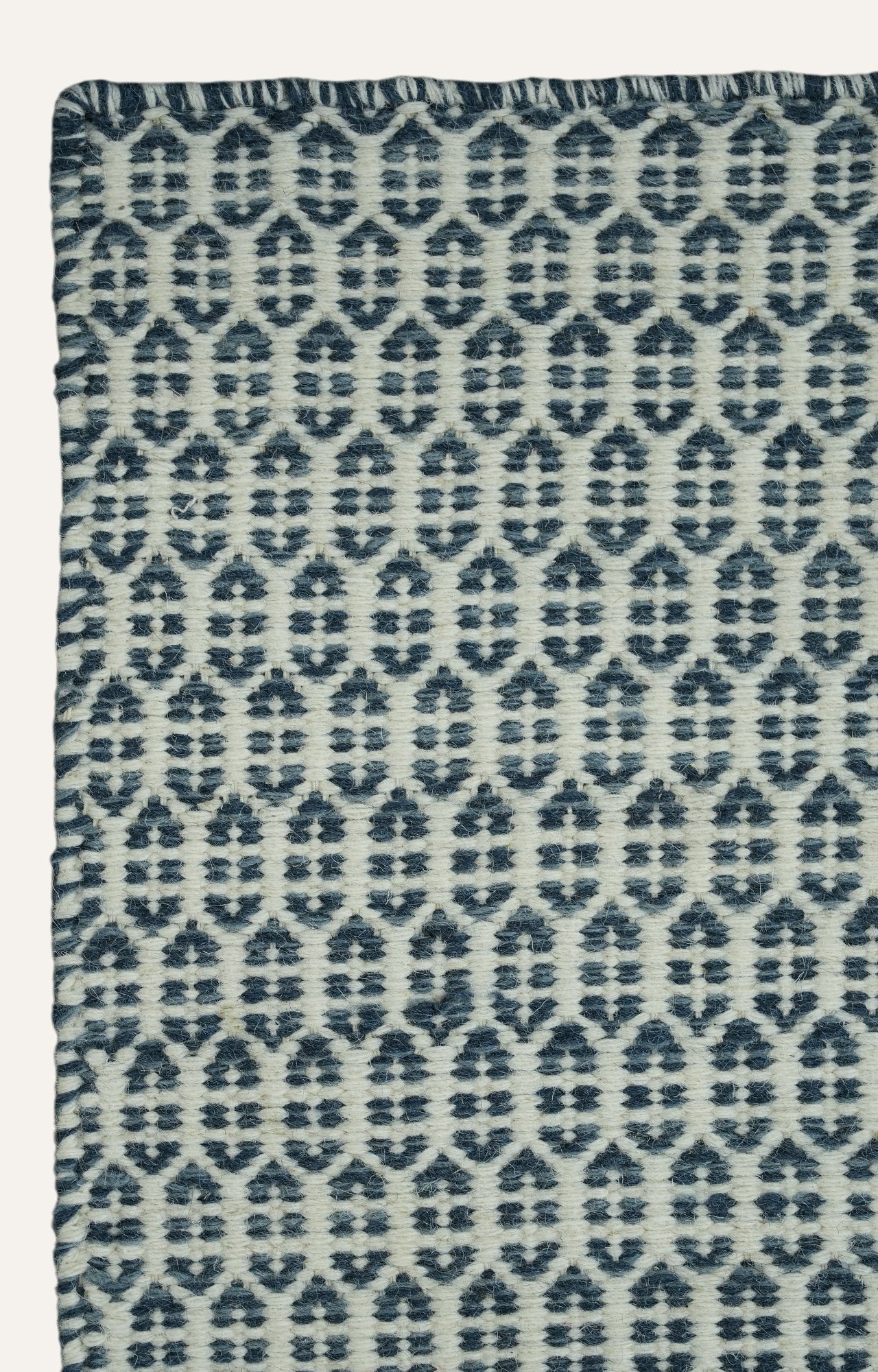Patterned blue and white rug