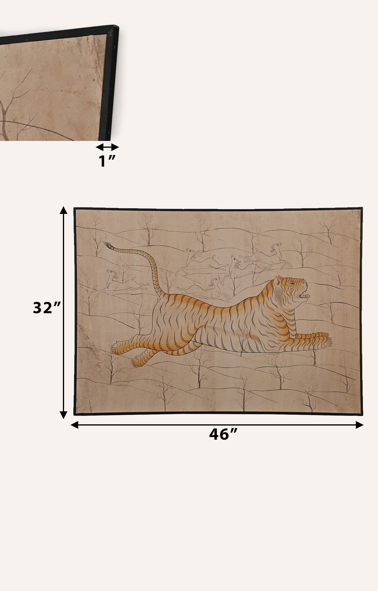 Large 19th Century Tiger Painting_size
