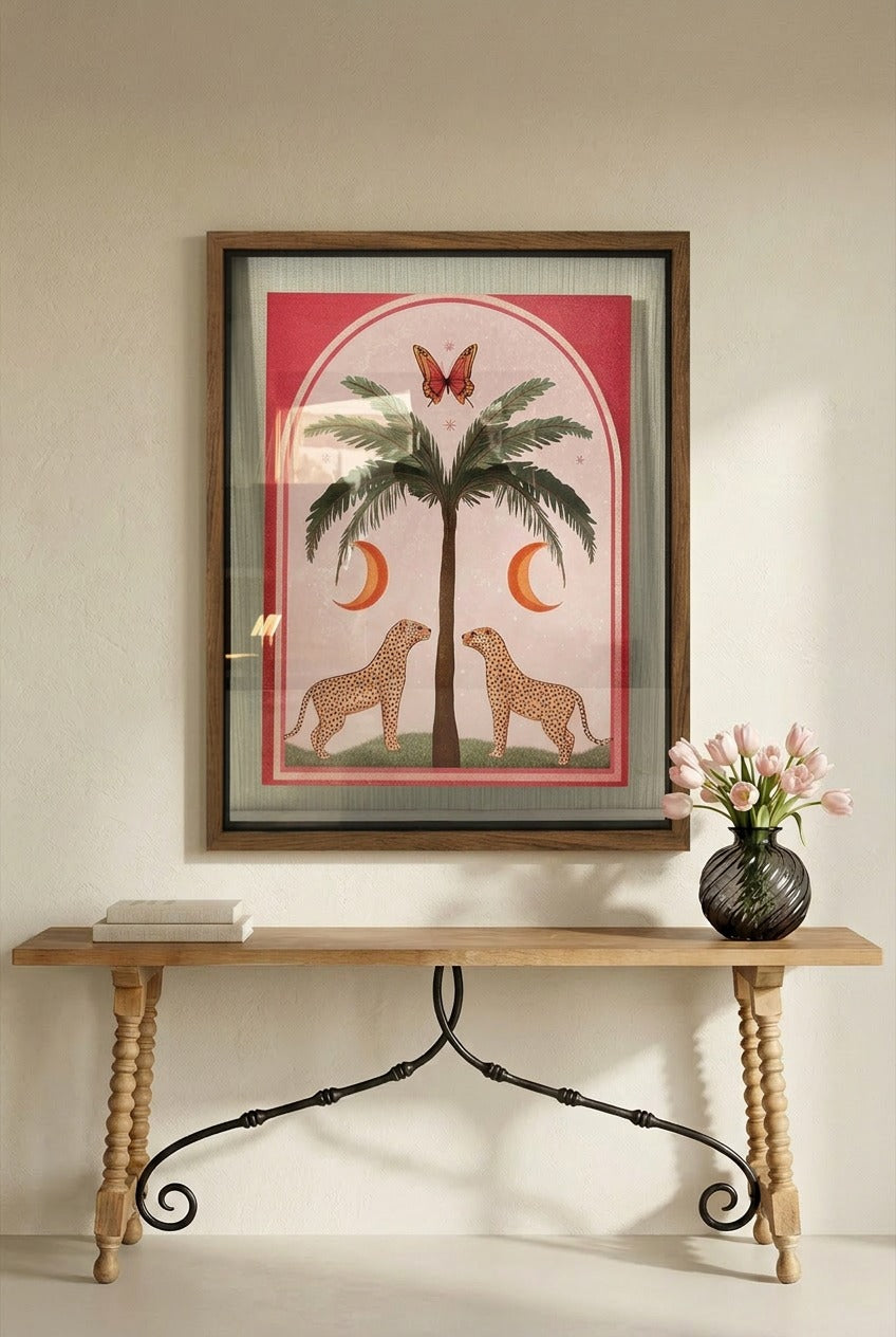 Leopard and moon tropical wall painting