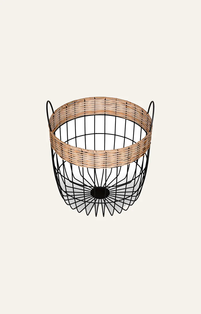 Medium Cane & Iron Storage Basket