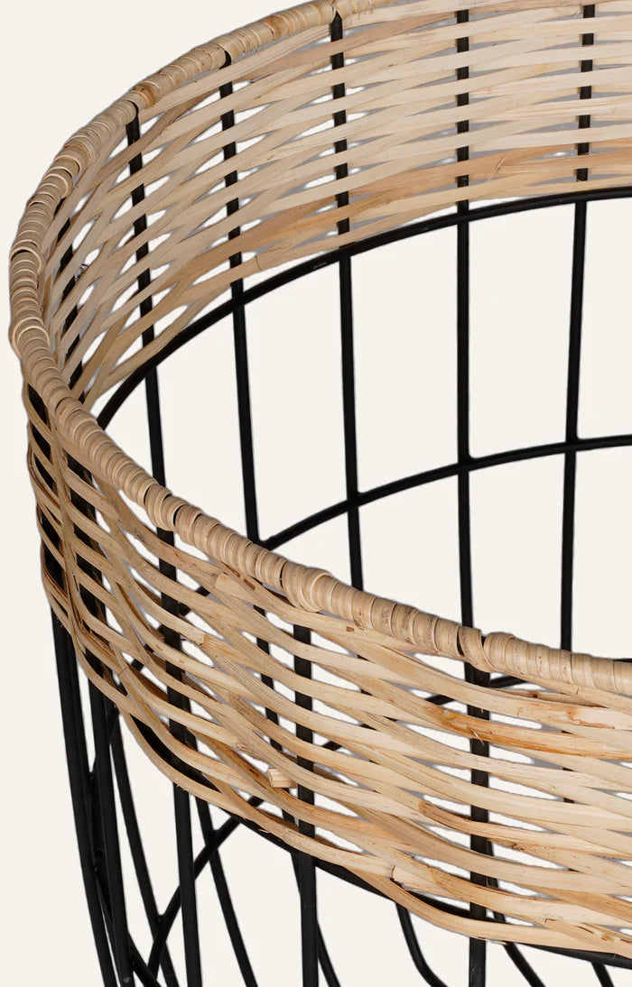 Medium Cane & Iron Storage Basket