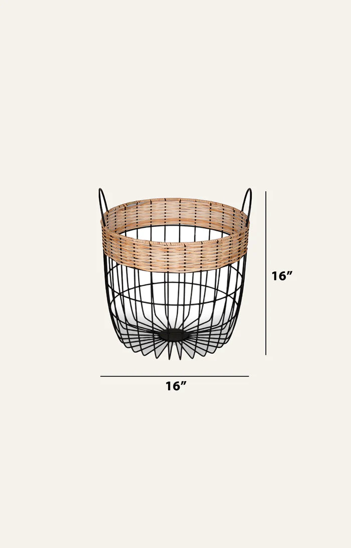 Medium Cane & Iron Storage Basket