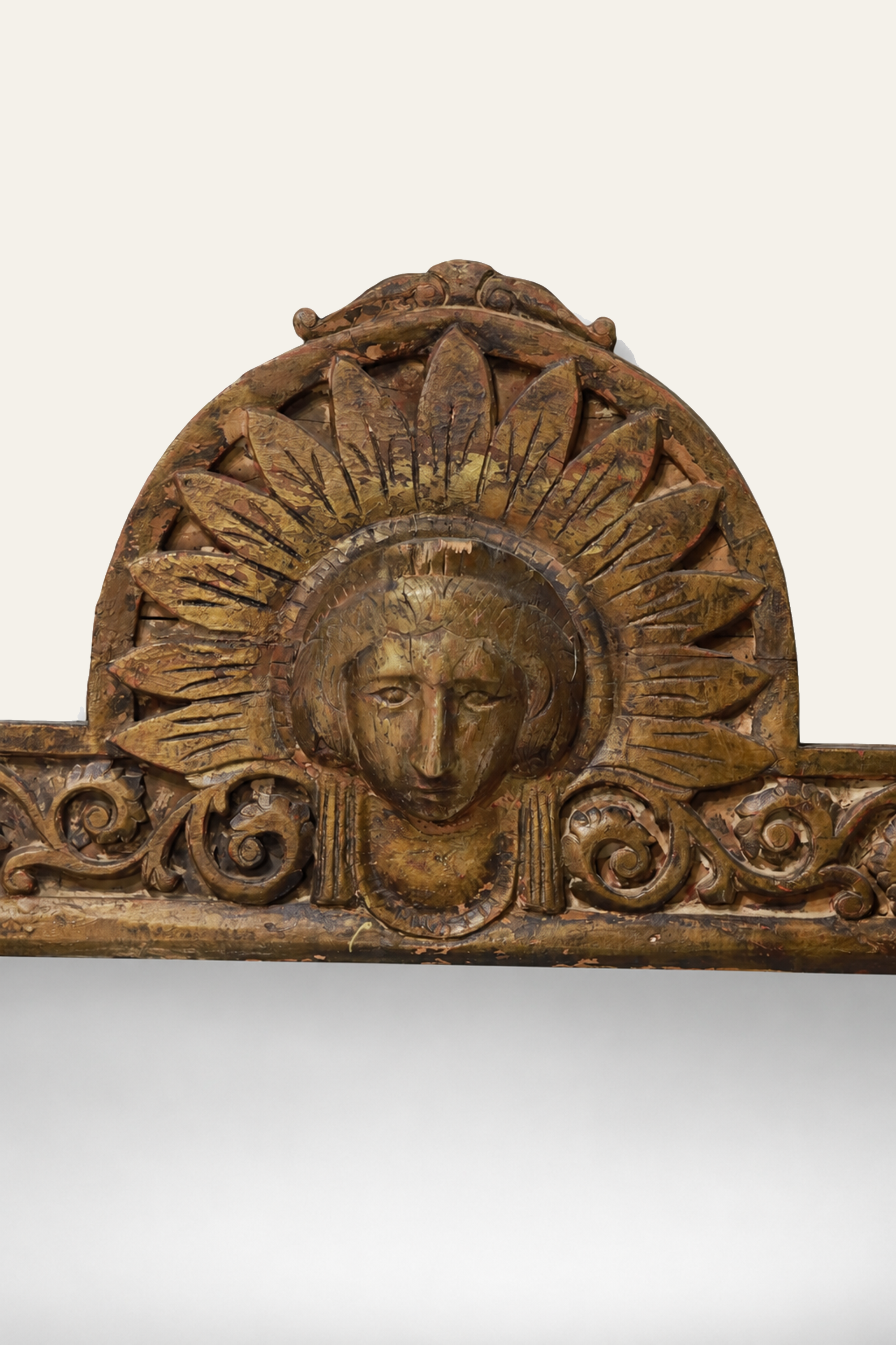 Spanish Baroque Style Carved Wooden Wall Mirror with Ornate Crest
